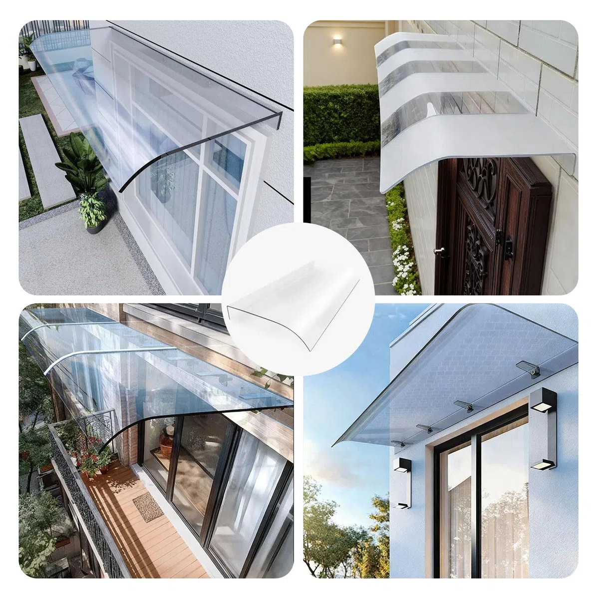Marquesina Puerta Exterior en Policarbonato - Tejadillo de Exterior con Placas Transparentes, Protector Lluvia para Puertas y Ventanas (3.5mm Grosor)