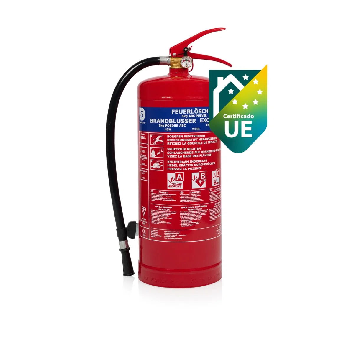 Smartwares Extintor de polvo - 6 kg - para incendios ABC - Adecuado para vehículos grandes y viviendas - Soporte de montaje incluido - FEX-15162