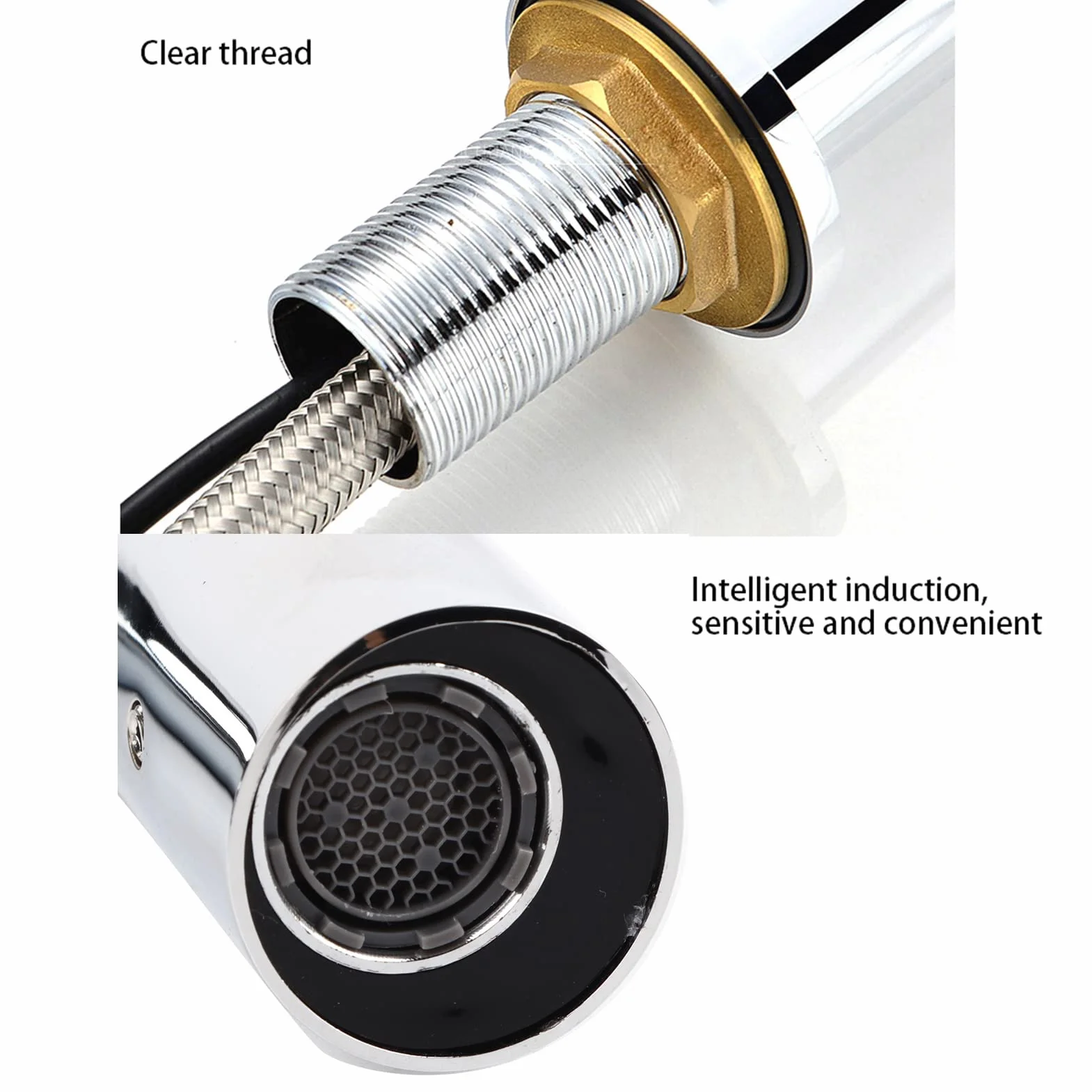 Grifo para Lavabo de Baño sin Contacto, Grifo de Agua con Sensor de Inducción Automático de Rosca G1/2 Pulgadas, Grifo Frío único Inteligente por (Modelo con batería baja)