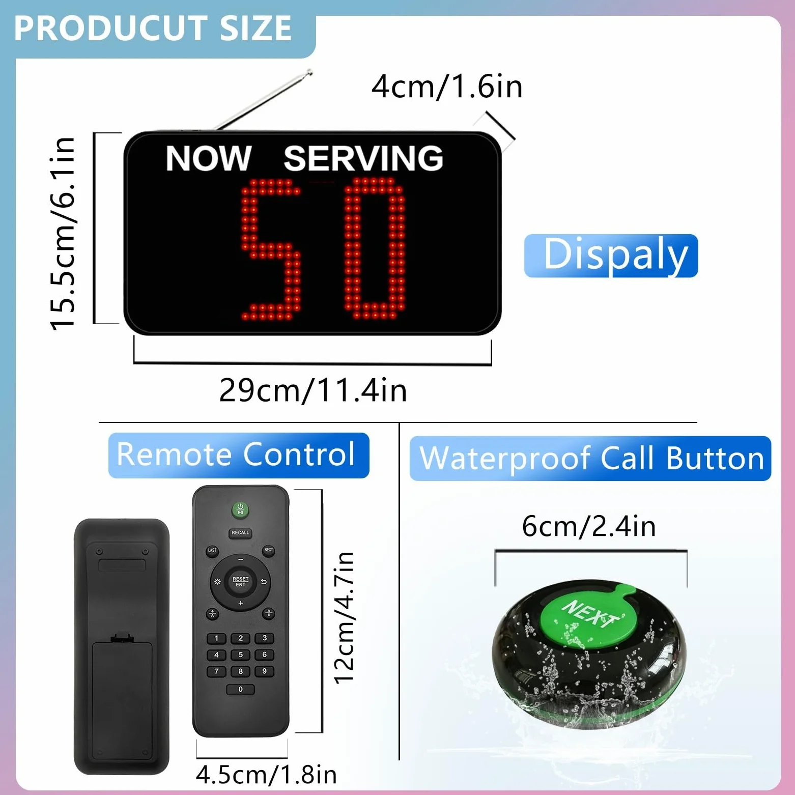 Pantalla Su Turno Digital | 2 Dígitos | Con 2 Botones de Llamada +1 Dispensador de Números+1 Mando | Kit Completo de Su Turno para Tiendas/Restaurante/Centros Médicos (Clínica, Consultorio)
