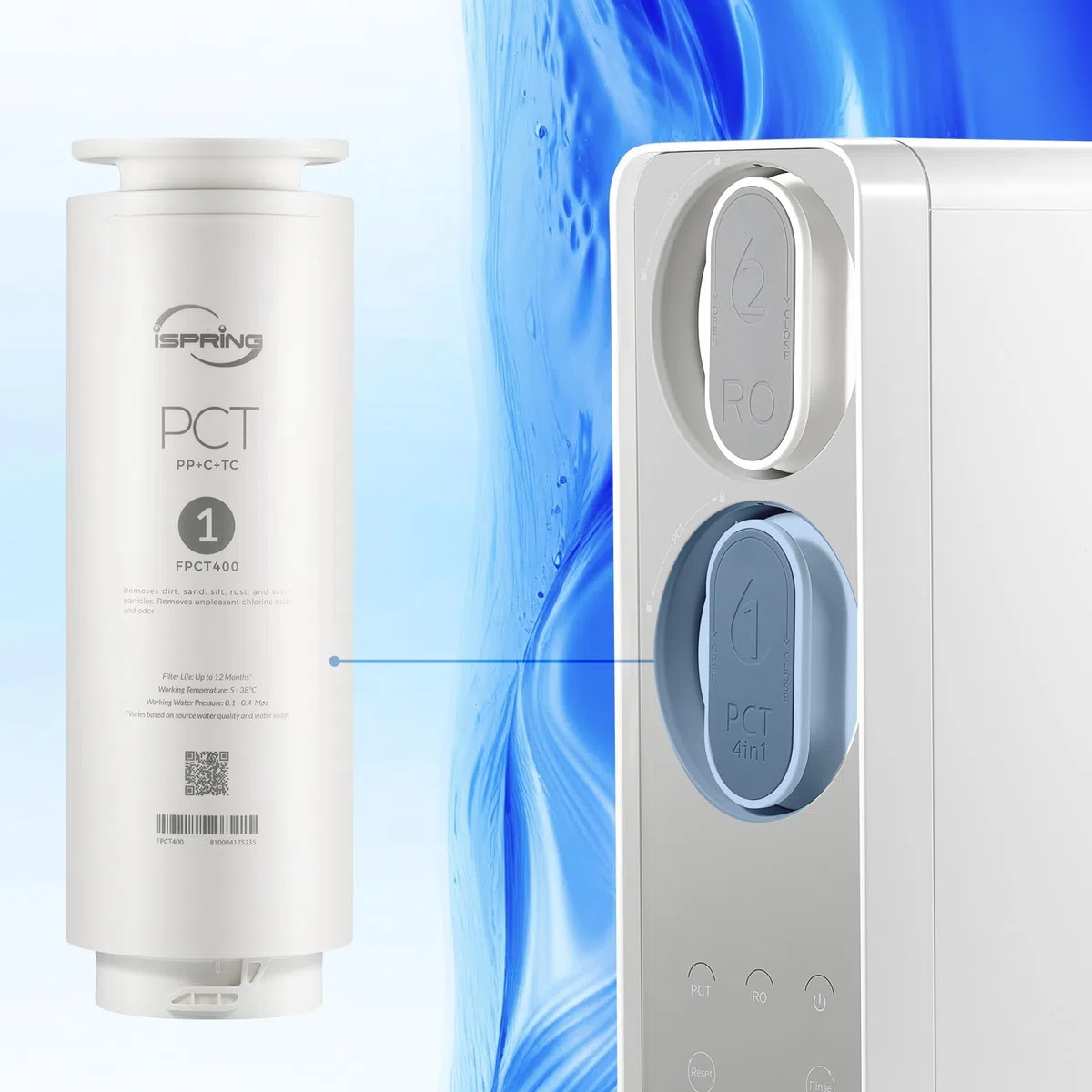 iSpring FPCT400 Filtro Compuesto de PP y Carbón para RO400EU, Elimina Eficazmente Sedimentos, Cloro y Olores, 6-12 meses de Vida Útil