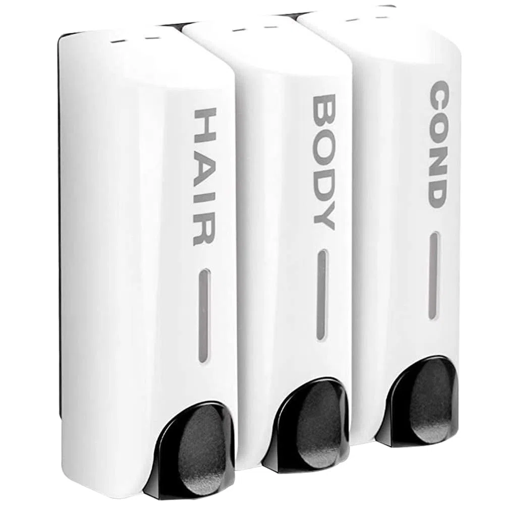 Dispensador Triple de Champú y Acondicionador de 350 ml Recipiente de Jabón para Loción de Lavado Resistente al Calor para Montaje en Pared Gran Capacidad para Accesorios de Baño