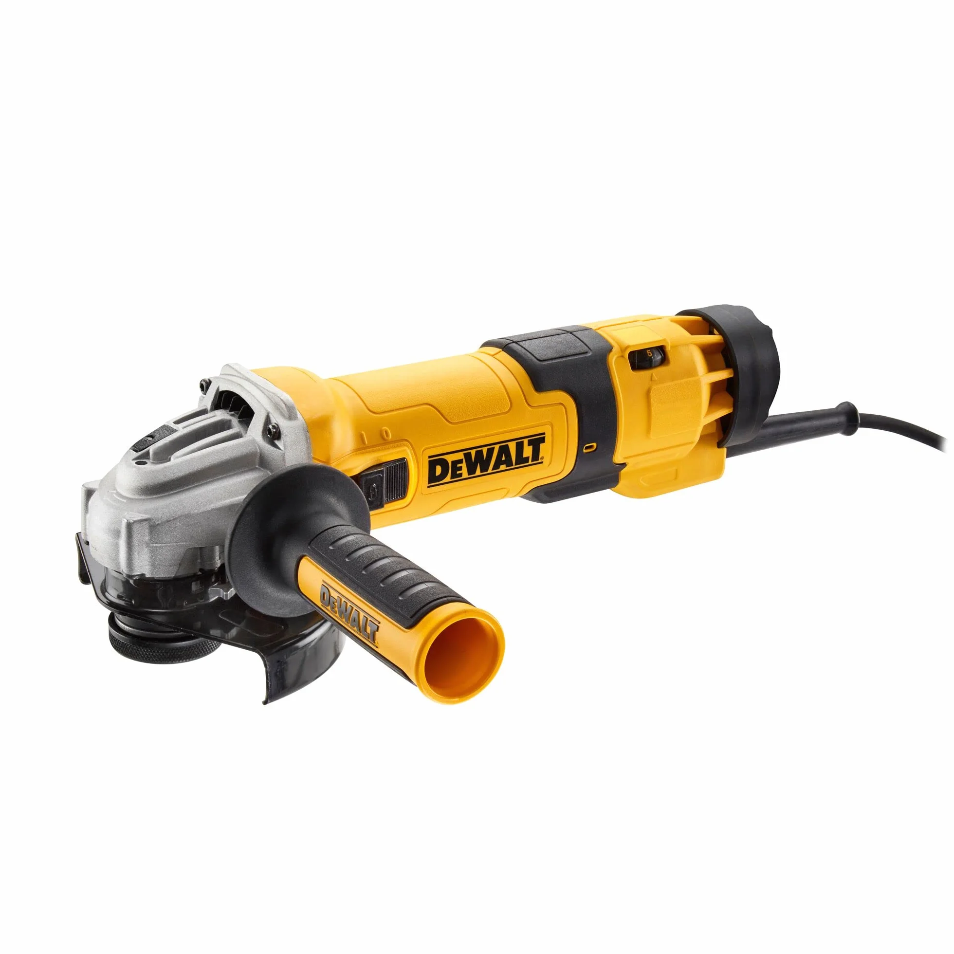 DEWALT DWE4257-QS - Mini-Amoladora Eléctrica de 125 mm, Potencia 1500W, Rosca M14, Velocidad hasta 10000 rpm, Protección contra Re-arranque, Sistema de Extracción de Polvo