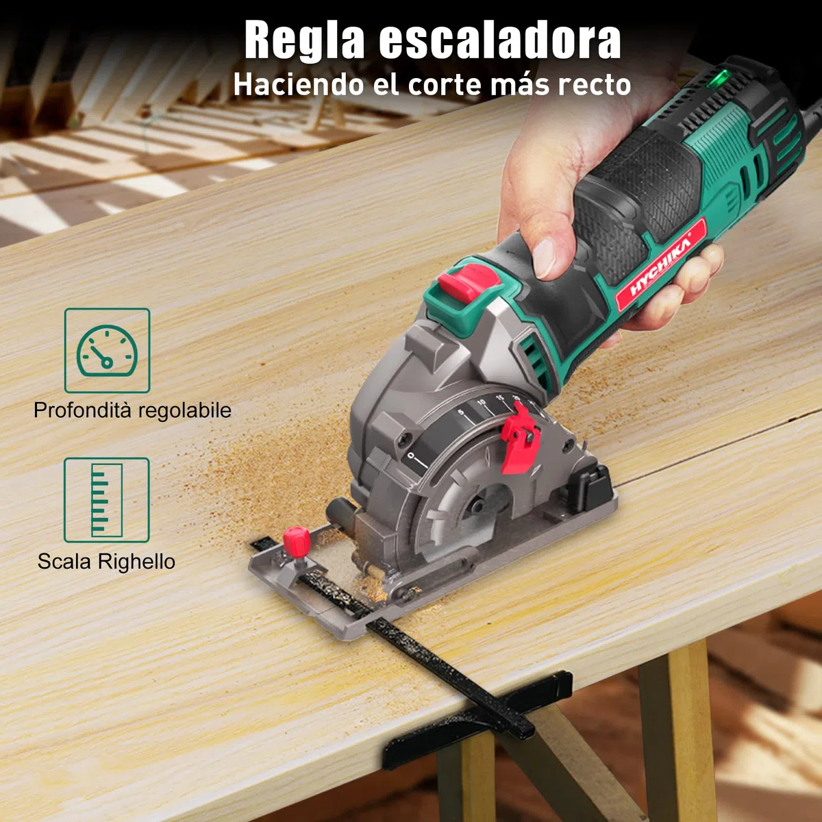 HYCHIKA Mini Serra Circular Manual de 500W e 4500 rpm, 3 lâminas de serra de 30T, 36T e diamante, ideal para cortar azulejos, madeira, metal macio, plástico