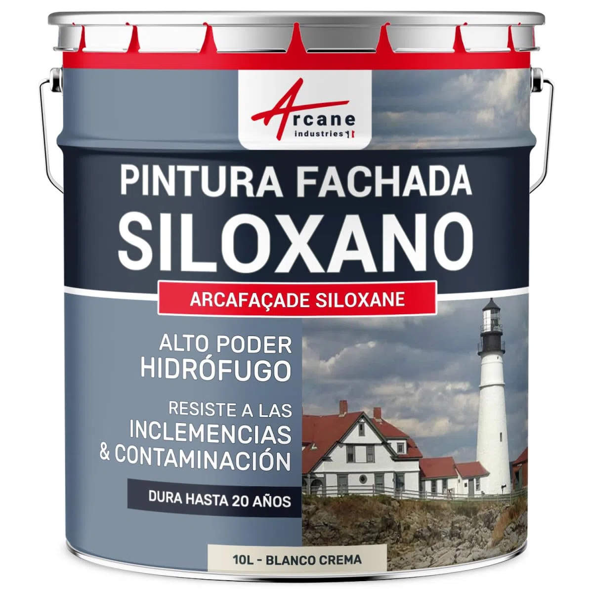 ARCANE INDUSTRIES Pintura de siloxano para exteriores y fachadas, de alto poder hidrófugo - ARCAFAÇADE SILOXANE - 10 L (+ o - 60 m² en 1 capa) Blanco Crema - RAL 9001