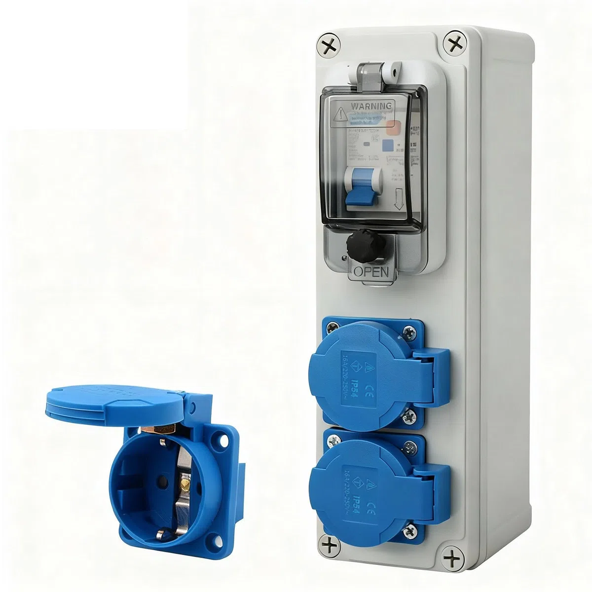 Distribuidor de Pared Interruptor 16A, Enchufe Estanco Exterior 250V 2P Caja Cuadro Electrico con Interruptor fi IP54 Distribuidor de Energía Impermeable Enchufe para Interiores y Exteriores