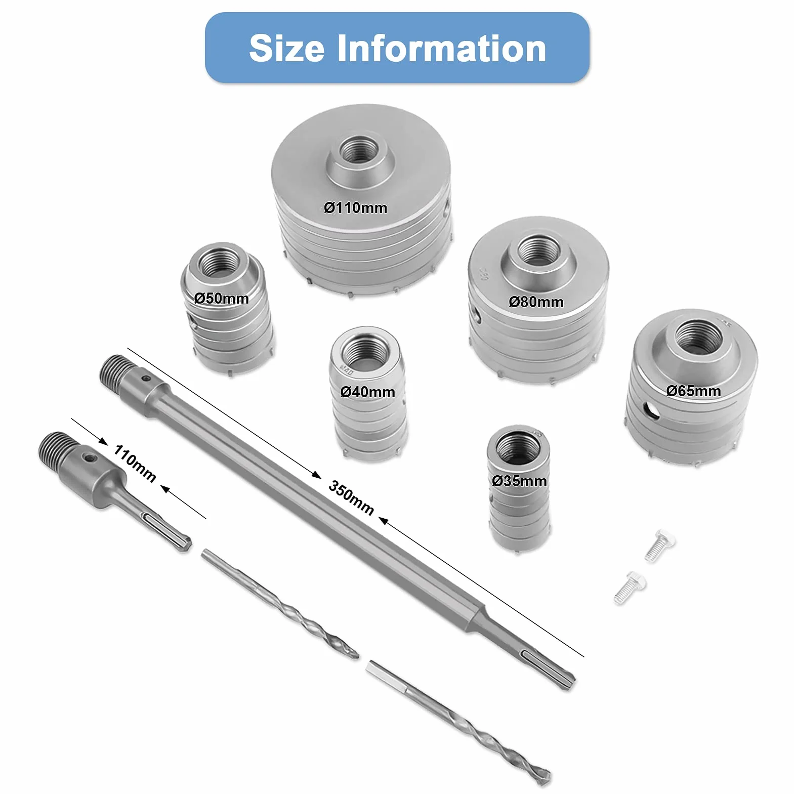 Juego de Brocas para Hormigón SDS Plus, 10 Piezas, TCT Tungsteno para Mampostería con Eje de Extensión