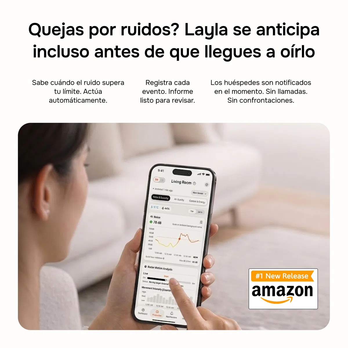 Dispositivo de Monitorización de Ruido para Airbnb | Sensor de Ruido y Ocupación | Monitor Interior de Ruido | Detector de Ruido Privacidad Segura para Alquileres, Oficinas y Hogares