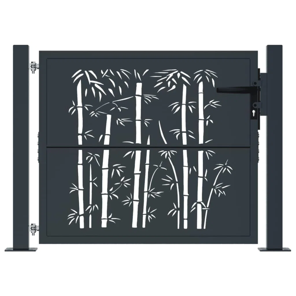 LAPOOH Puerta de jardín Acero Gris Antracita diseño bambú 105x80 cm, Puertas para Jardin, Puertas De Exterior, Valla Jardín, Rejas para Puertas De Entrada