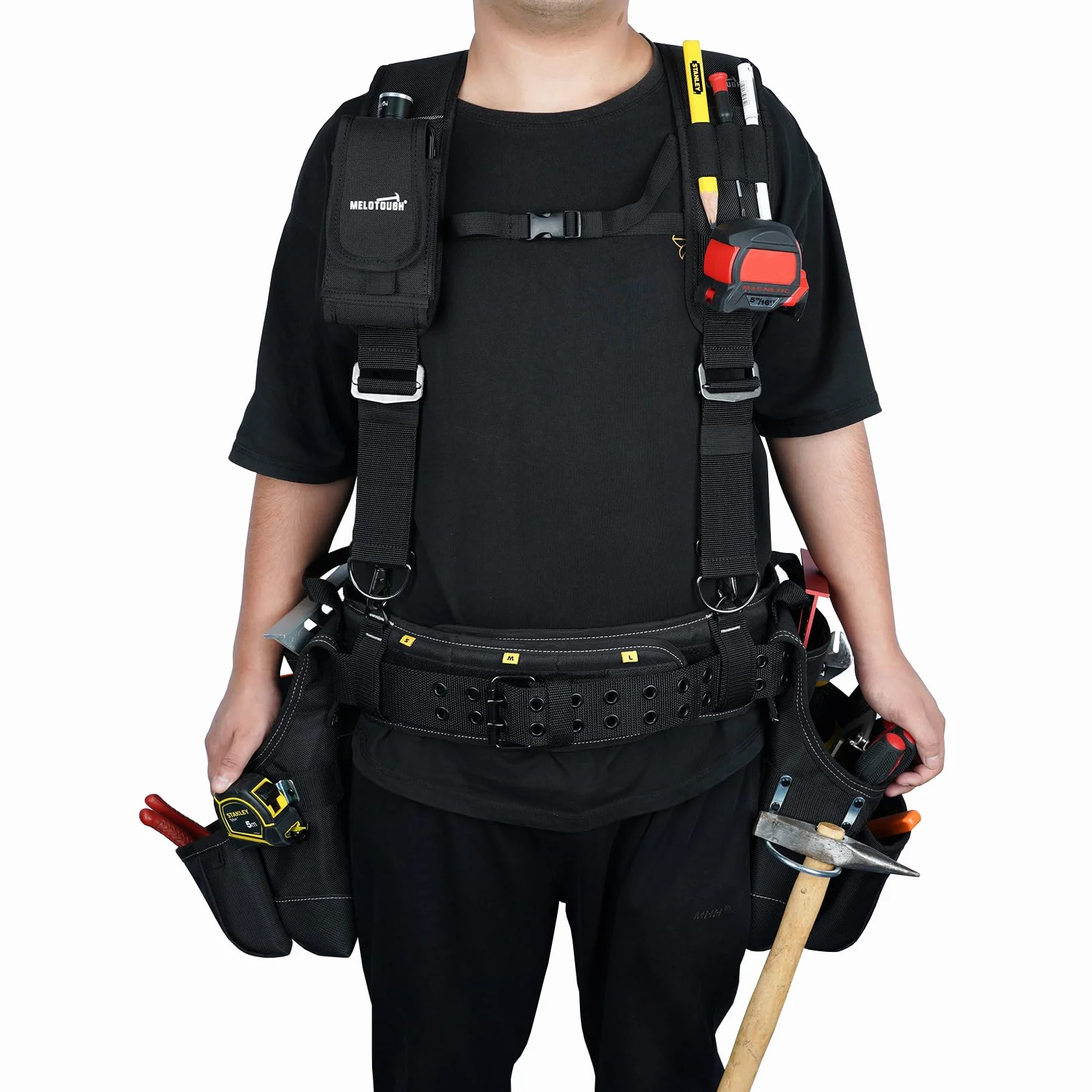 MELOTOUGH Cinturón de herramientas con tirantes, bolsa de herramientas, Supenders Framers, peine delantal, cinturón de herramientas, bolsa de herramientas de construcción, constructor, plataforma de