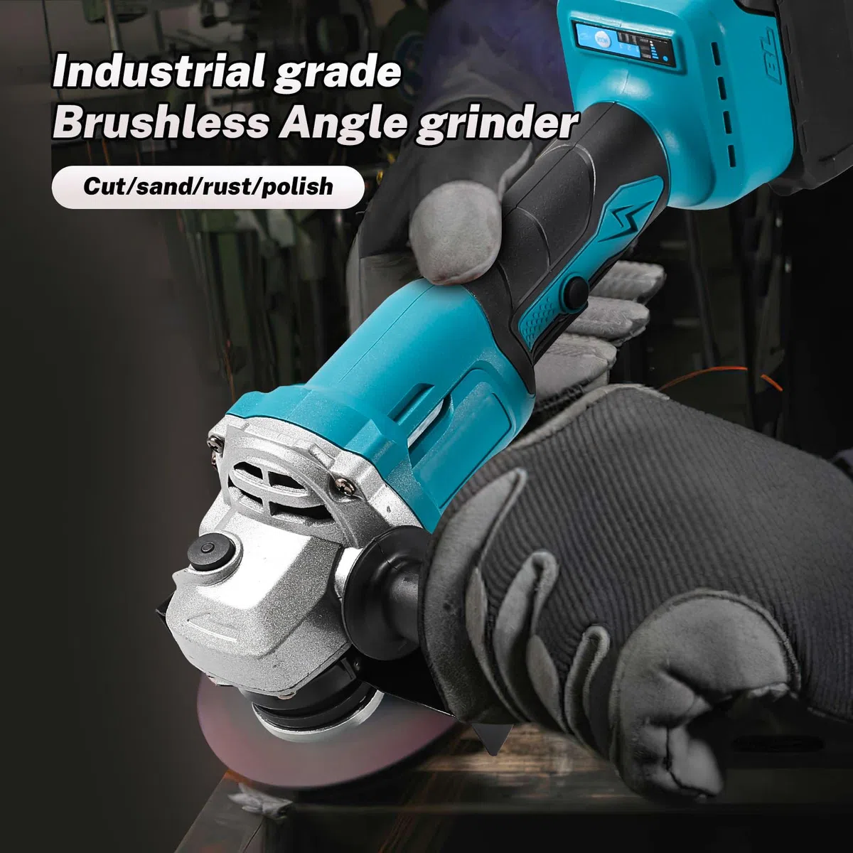 Amoladora angular con batería de 21 V, con 2 baterías de 4,0 Ah, velocidad de ralentí 13000 rpm, lijadora flexible con batería de 125 mm, 3 velocidades, sin escobillas, para lijar, cortar y pulir