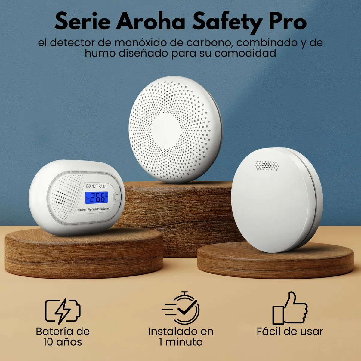 Aroha Safety Pro Detector de Monóxido de Carbono - Batería de 10 Años - Alarma CO - Portátil, Travel Carbon Monoxide Detector