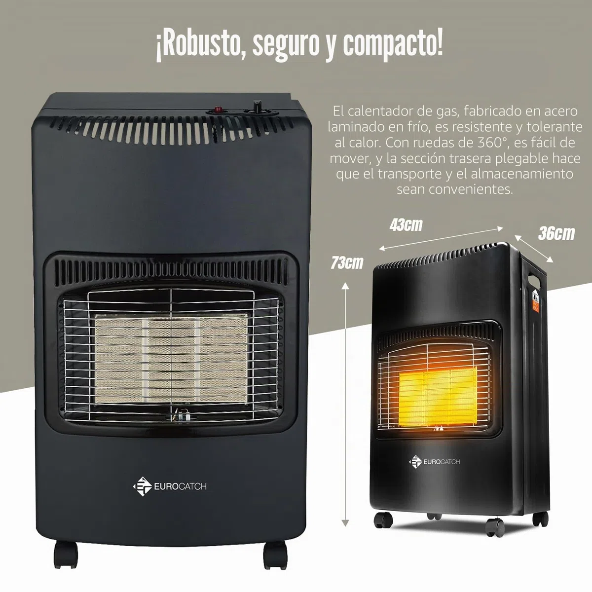 Calentador de gas - Calentador móvil incl. Manguera y regulador de presión - Negro - 4200W