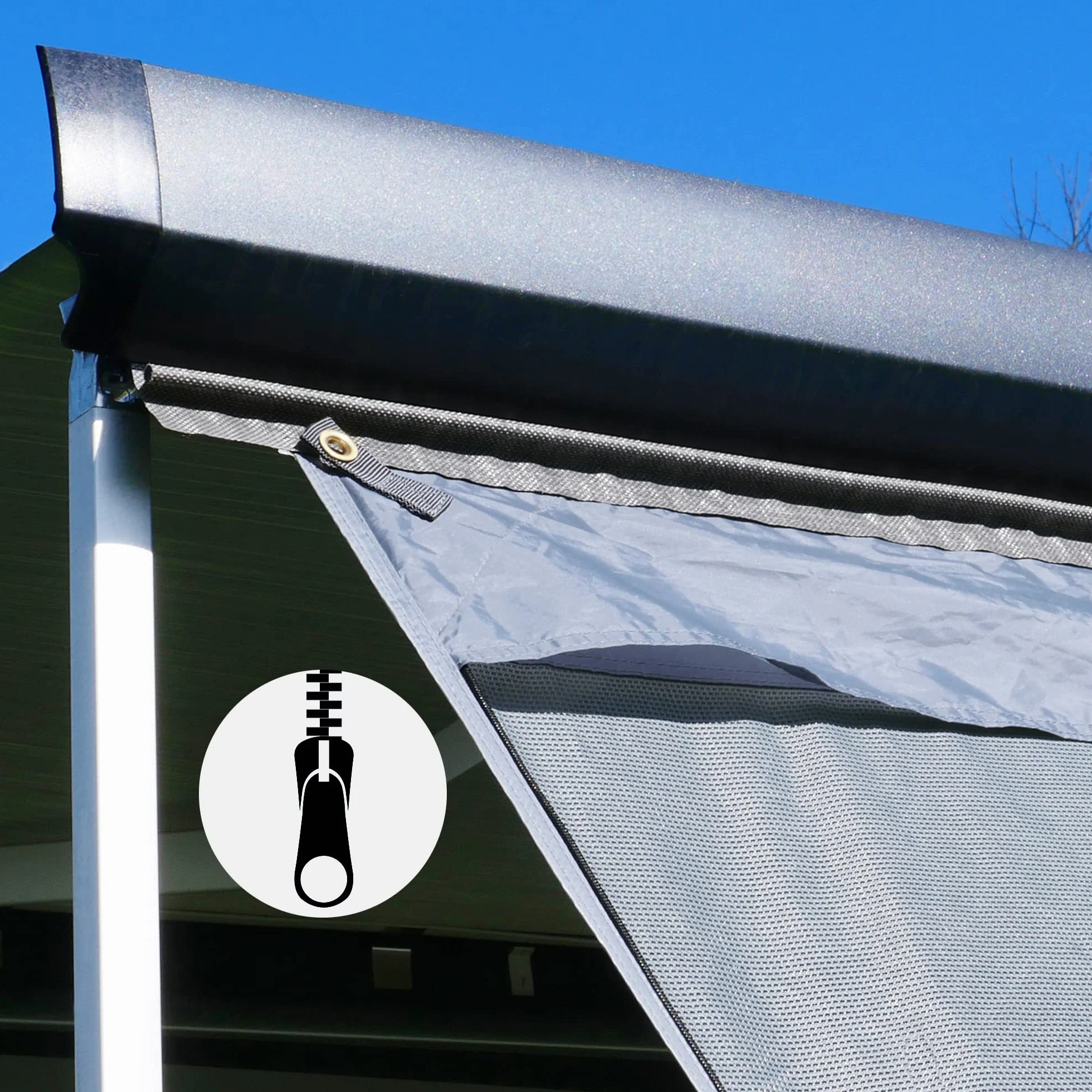 Gear Sun & Rain Blocker – Toldo delantero o paredes laterales, varios tamaños, UPF 50+, 5000 mm de columna de agua, 3 refuerzos de 4,3, 6,2 y 7 mm, anchuras