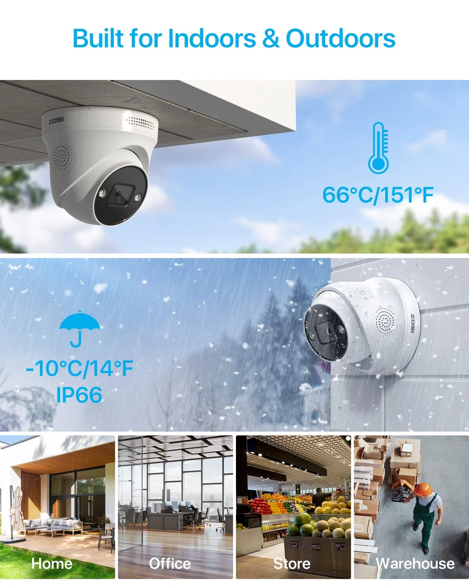 ZOSI 4K 8CH Kit de Cámara de Seguridad PoE, 4pcs 8MP Cámara de Vigilancia IP, H.265+ NVR Con 2TB HDD, Visión Nocturna, Detección de Personas