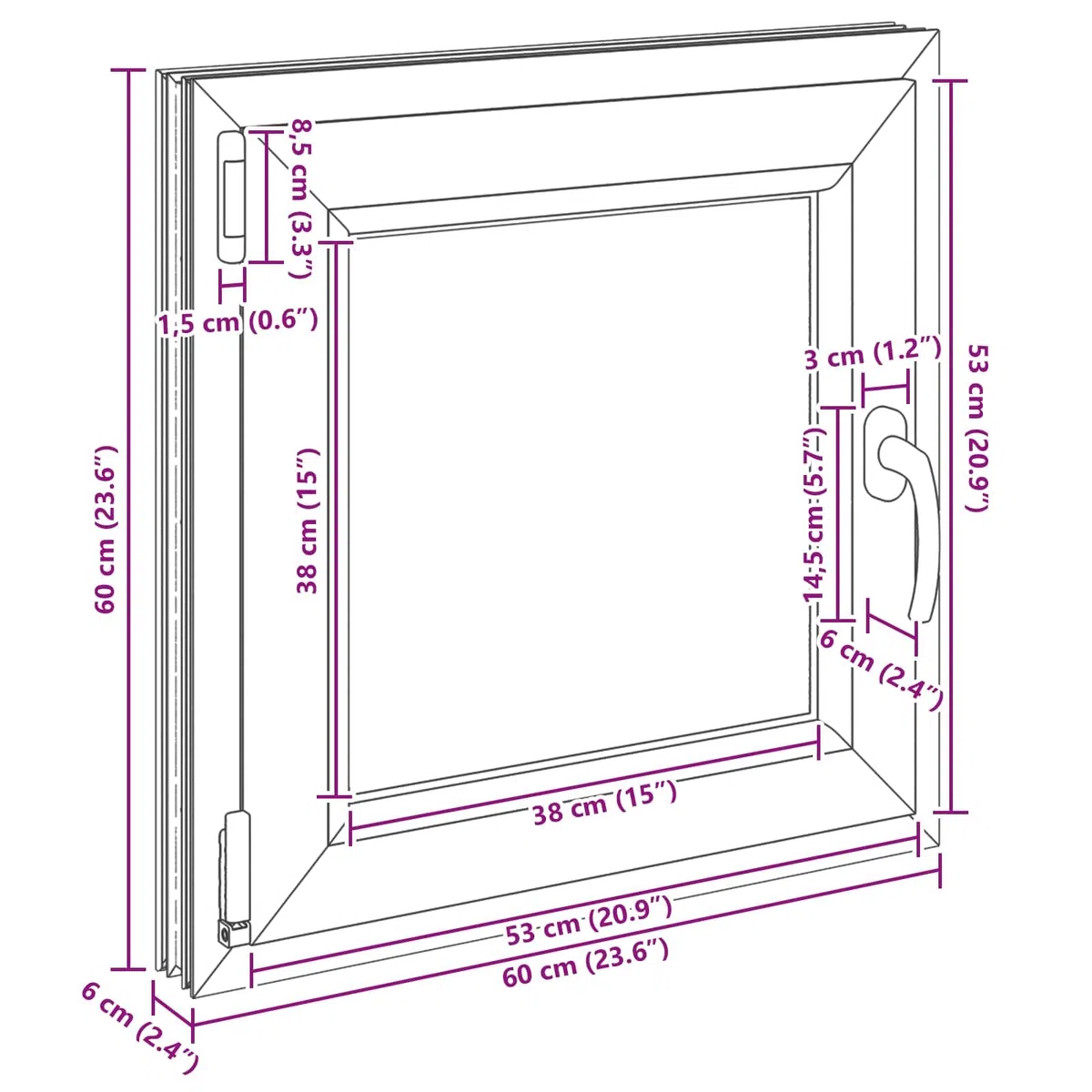 vidaXL Ventana de sótano RISOR 60 x 60 cm PVC y Vidrio Blanco, Sótano, Aislante Térmico Moderno y Duradero para Ventanas Eficientes, Accesorios de Vidrio PVC Aislantes