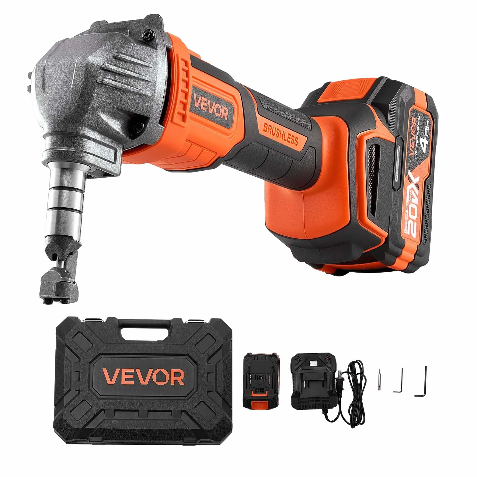 VEVOR Cortador de Metal Inalámbrico con Batería de 20 V y 4000 mAh, Eficiente Motor sin Escobillas de 2200 RPM, con Estuche de Plástico para Cortar Láminas de Acero y Aluminio, Rendimiento Potente