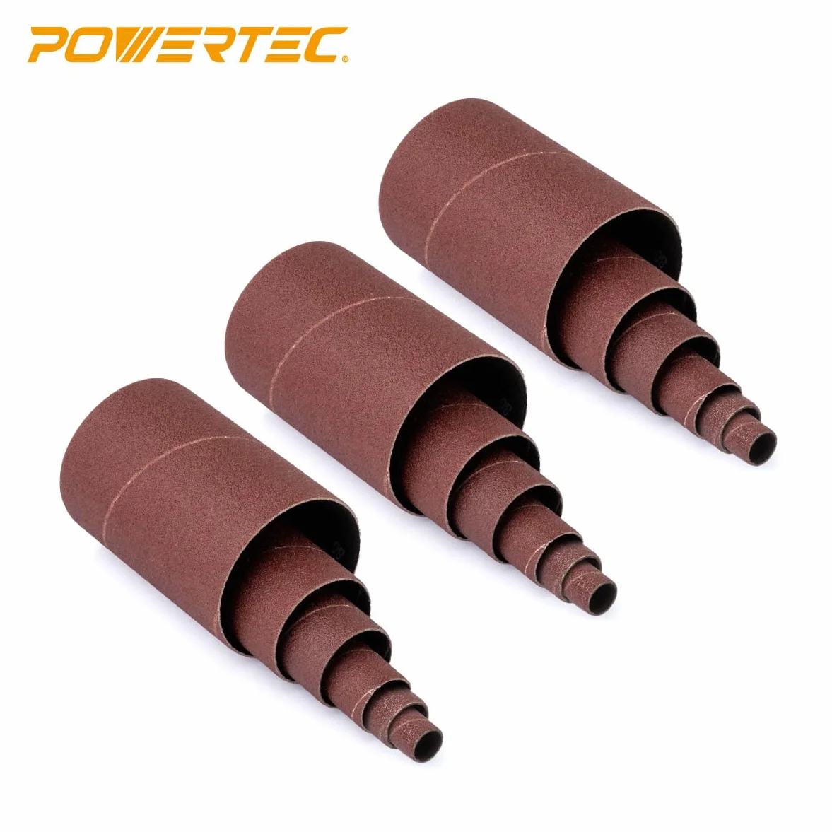 Powertec 11240 Mangas de lija para lijadora de husillo de 45 pulgadas en 6 tamaños con grano variado 80 120 240 Manga de lija de óxido de aluminio surtido en diámetro 1 2 3 4 1 11 2 2 y 318 PK
