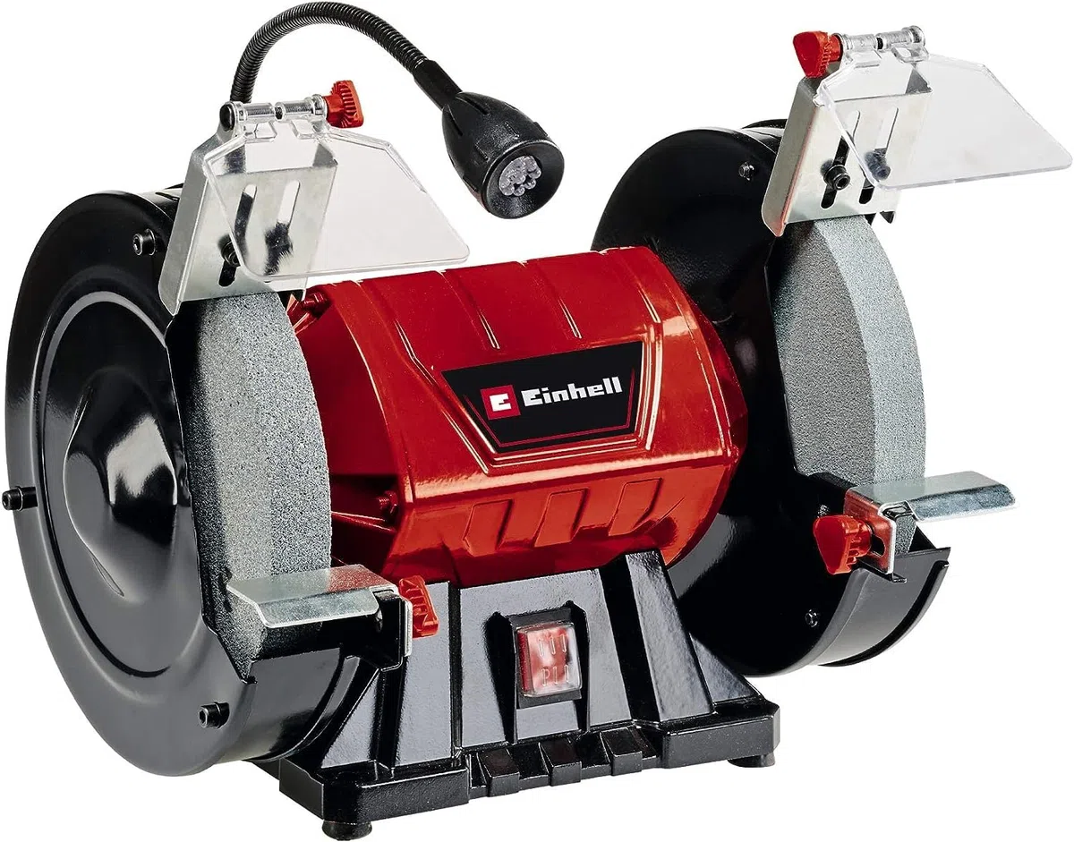 Einhell Esmeriladora doble TC-BG 200 L (máx. 400 W, muela abrasiva de Ø200xø32x25 mm, flexible ligera, soportes de trabajo grandes + ajustables, incl. muela abrasiva gruesa/fina K36/K60)