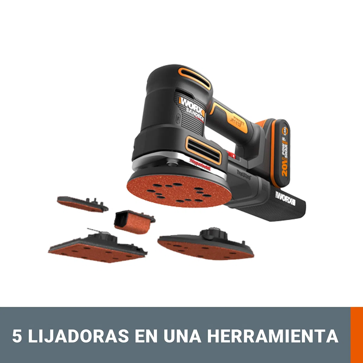 WORX Lijadora 5 en 1 Sandeck 20v Máx. | PowerShare | WX820.9 | Sin batería ni cargador | 5 funciones con cambio fácil | Velocidad variable | Diseño ergonómico | Hyperlock y Micro filtro DustStop