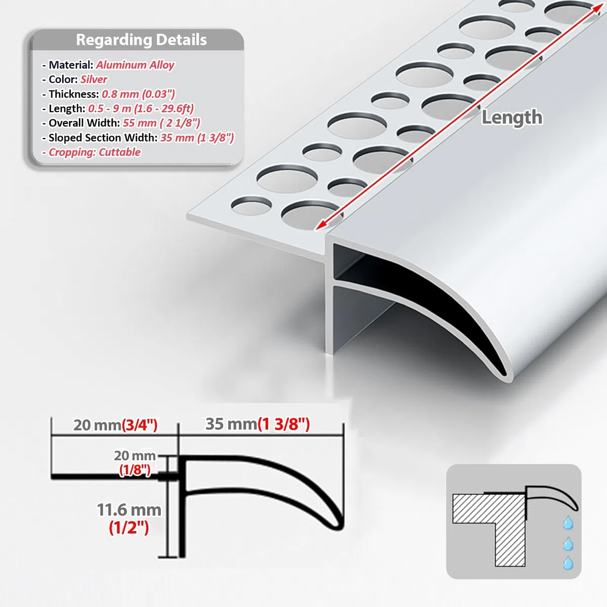 Borde de Goteo Protección Contra Goteos de Lluvia para Techos, Resistente a Rayones, Resistente a La Intemperie, Previene el Reflujo de Agua de Lluvia, Protección(4.0m/13.1ft)