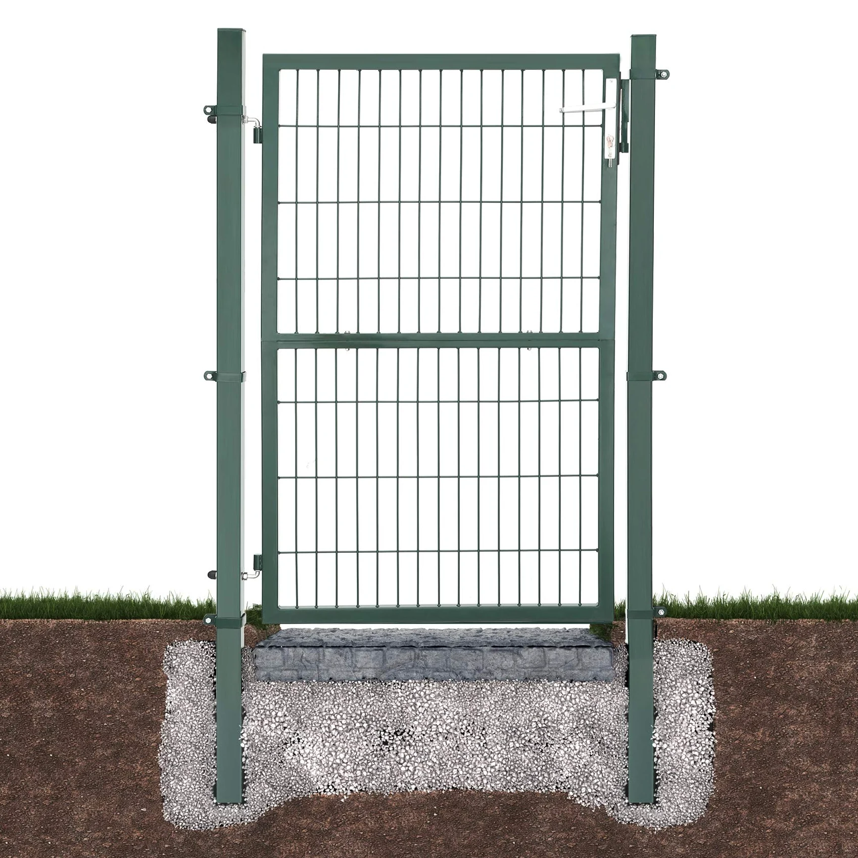 SONGMICS Puerta de Jardín de Acero Galvanizado, Puerta para Valla, con Cerradura, Manija y Llave, 106 x 150 cm (Largo x Alto), Verde GGD200L