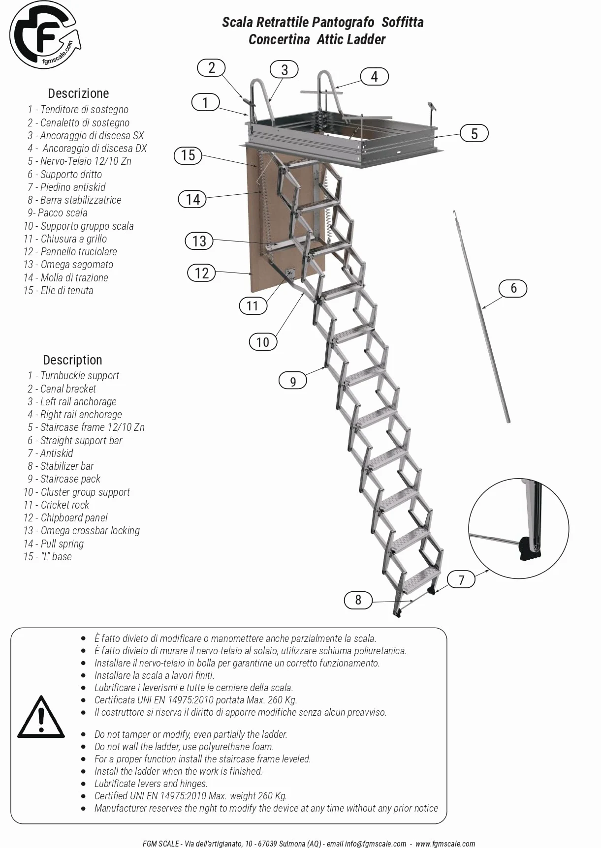 Escalera Escamoteable Pantógrafo Buhardilla | Lado de Las Gradas 50 | 50x80 H=276-300 cm