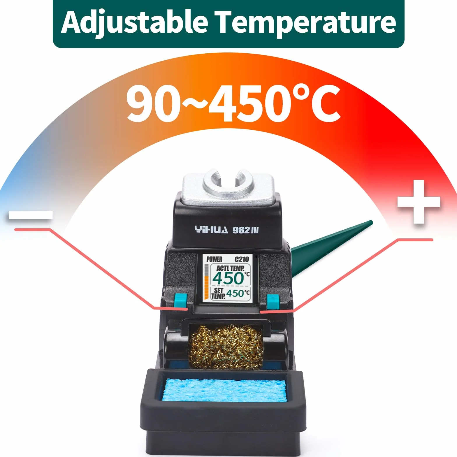 YIHUA 982-III Kit de estación de soldadura de precisión compatible C210 incluye 3 soldador estaño C210 alambre de soldadura sin plomo modo de reposo modo de espera automático pantalla a color completa