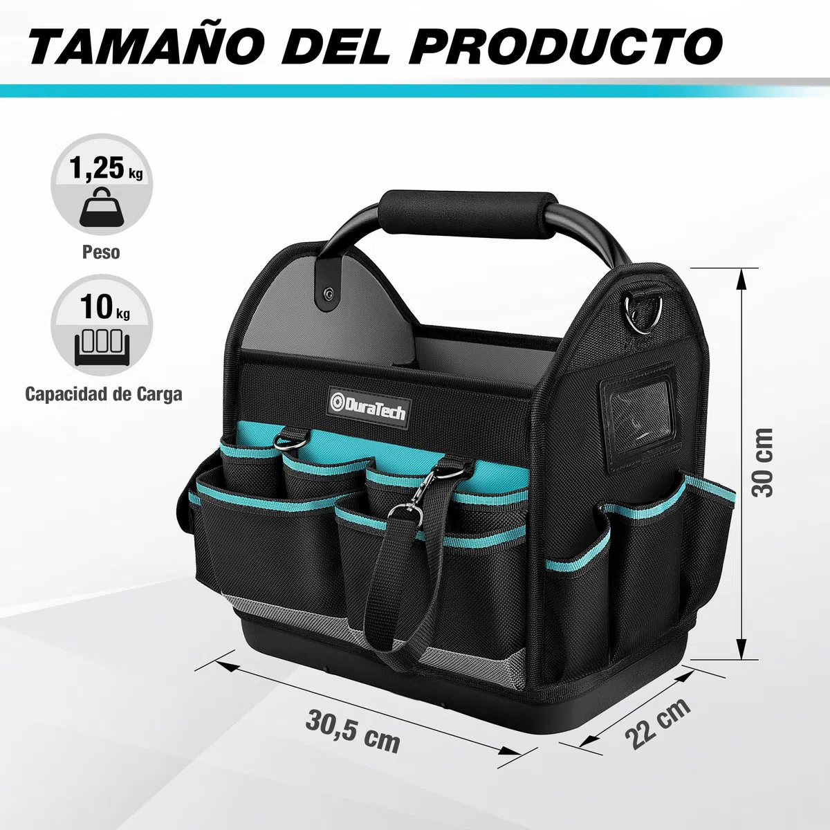 DURATECH Bolsa de Herramientas Duradera de 30,5 cm, Bolsa Portaherramientas con Base Imperable, Bolsa Rígida con Gran Apertura, Poliéster 900D, Asa de Transporte, Correa de Hombro Ajustable