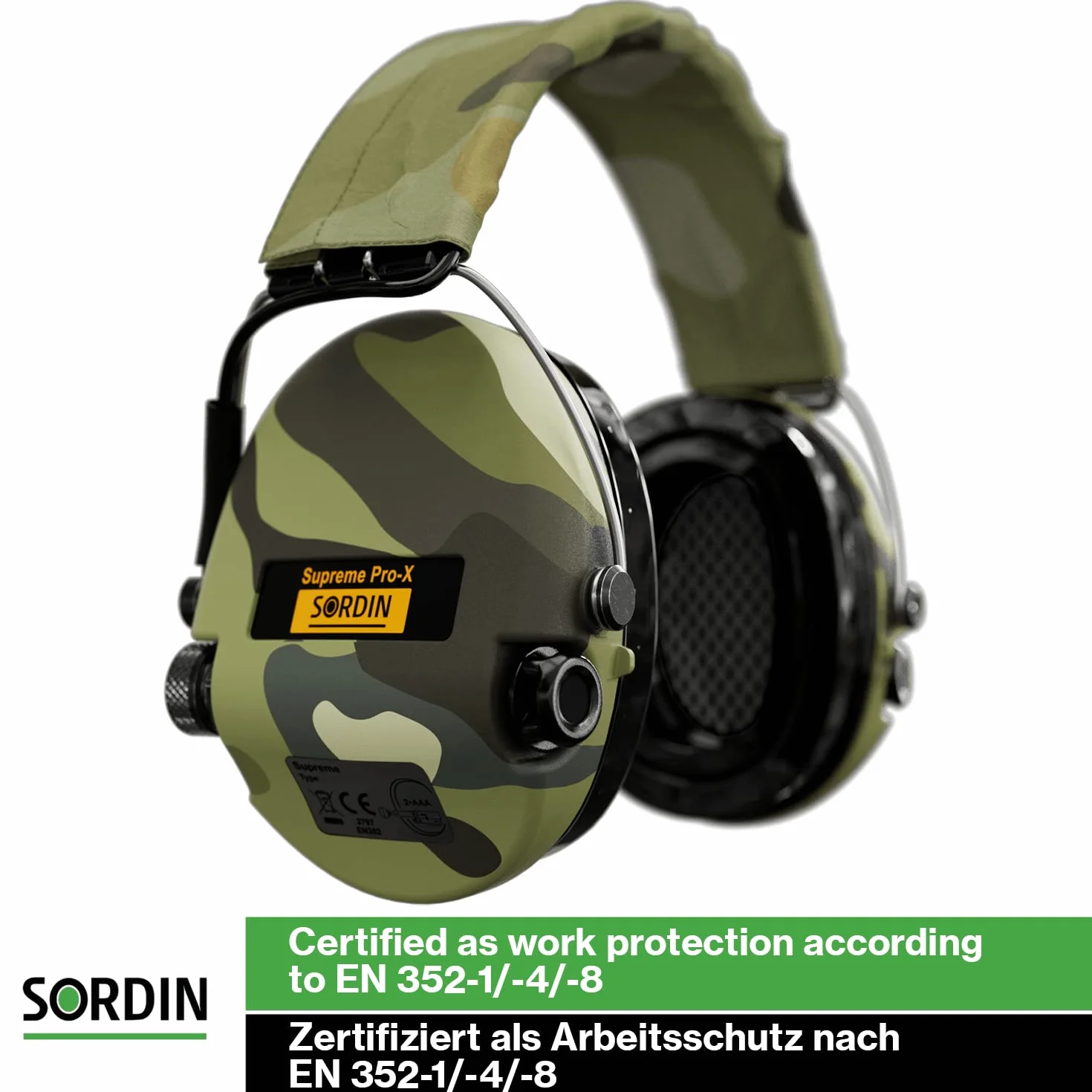 Sordin Pro X LED Cascos - 75302-X-08-S - Auriculares Ultrafinos Electrónicos | Orejeras de Protección Auditiva | Diseño Extraplano para Cazadores - Tiradores y Aficionados a la Caza - SOR75302-X-08
