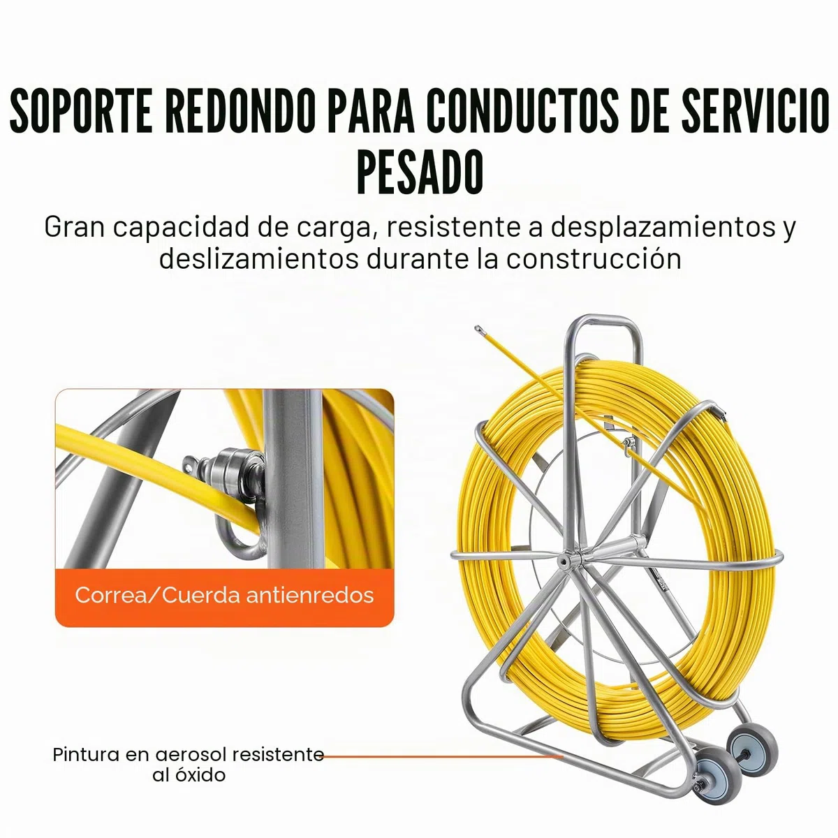 VEVOR Cinta de Pescado de Fibra de Vidrio de 200,09m Diámetro de 7,94mm Extractor de Cables con Varilla para Pasar Cables, Soporte de Carrete de Acero, 3 Cabezales de Extracción, Herramientas de Pesca
