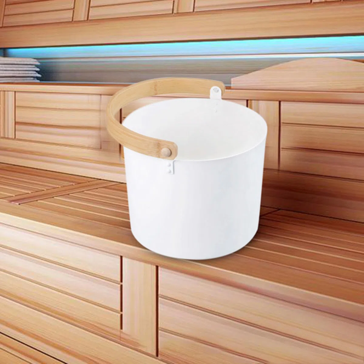 Cubo de sauna de aluminio con cucharón a juego, juego de de sauna de aluminio de 7 litros con mango largo y cuchara