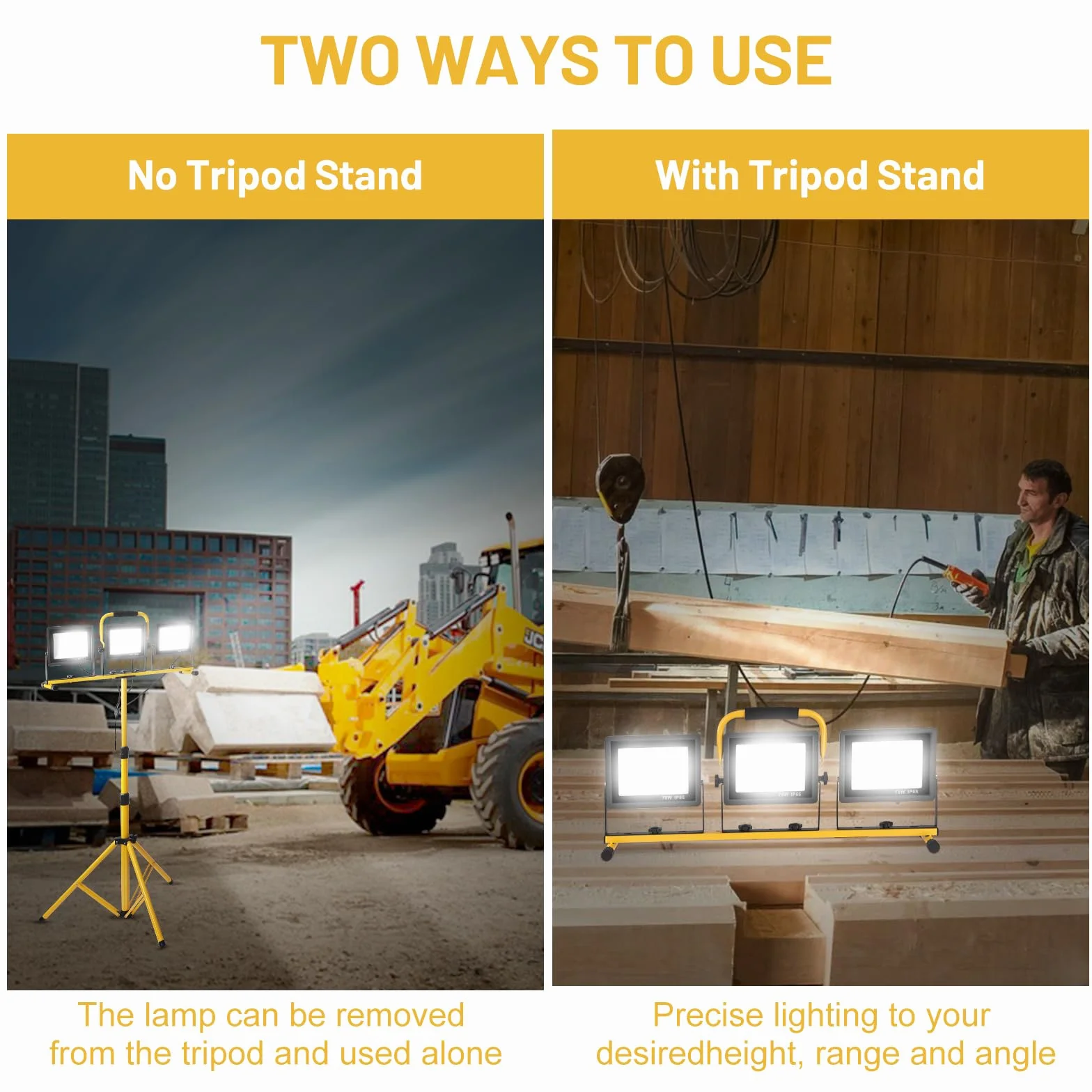 Yofuly Foco LED 3x 70W, Foco de Trabajo 21,000LM 6500K, Focos LED Portátil para Obras con Trípode Telescópico de Metal, Cable de 5M, IP66 Impermeable, Luz de Trabajo para Construcción