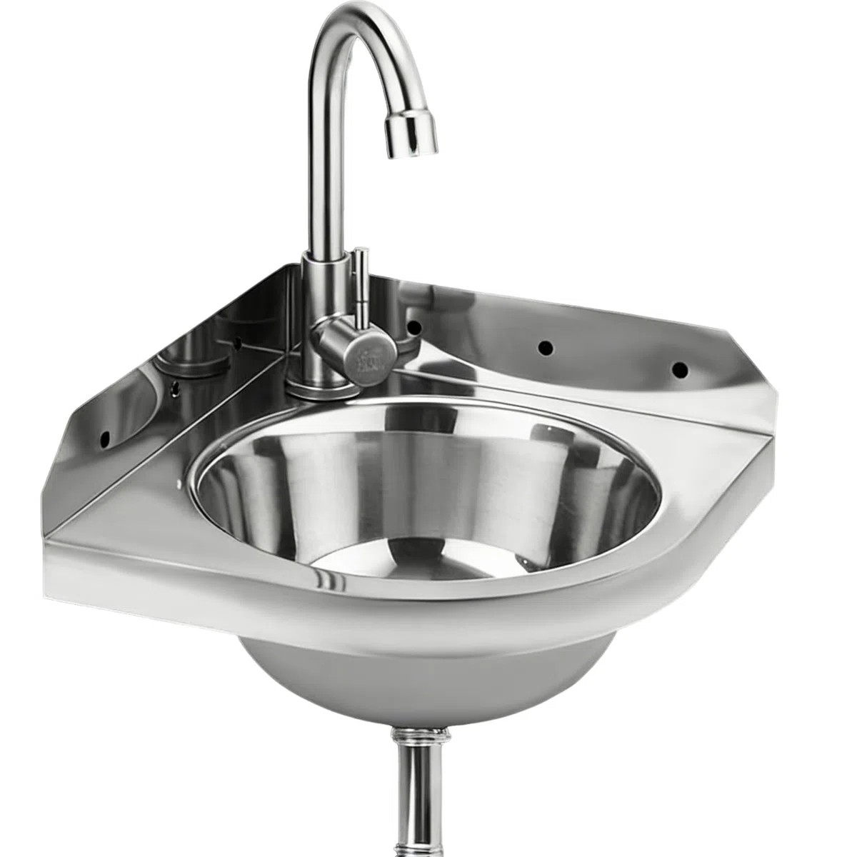 Lavabo Esquinero, Lavabos de Montaje en pared Lavabo Triangular Pequeño De Acero Inoxidable 260 Mm Montaje En Pared Juego, Con Grifo Desagüe Y Mangueras, Para Autocaravana Camper Barco Baño WC Garaje