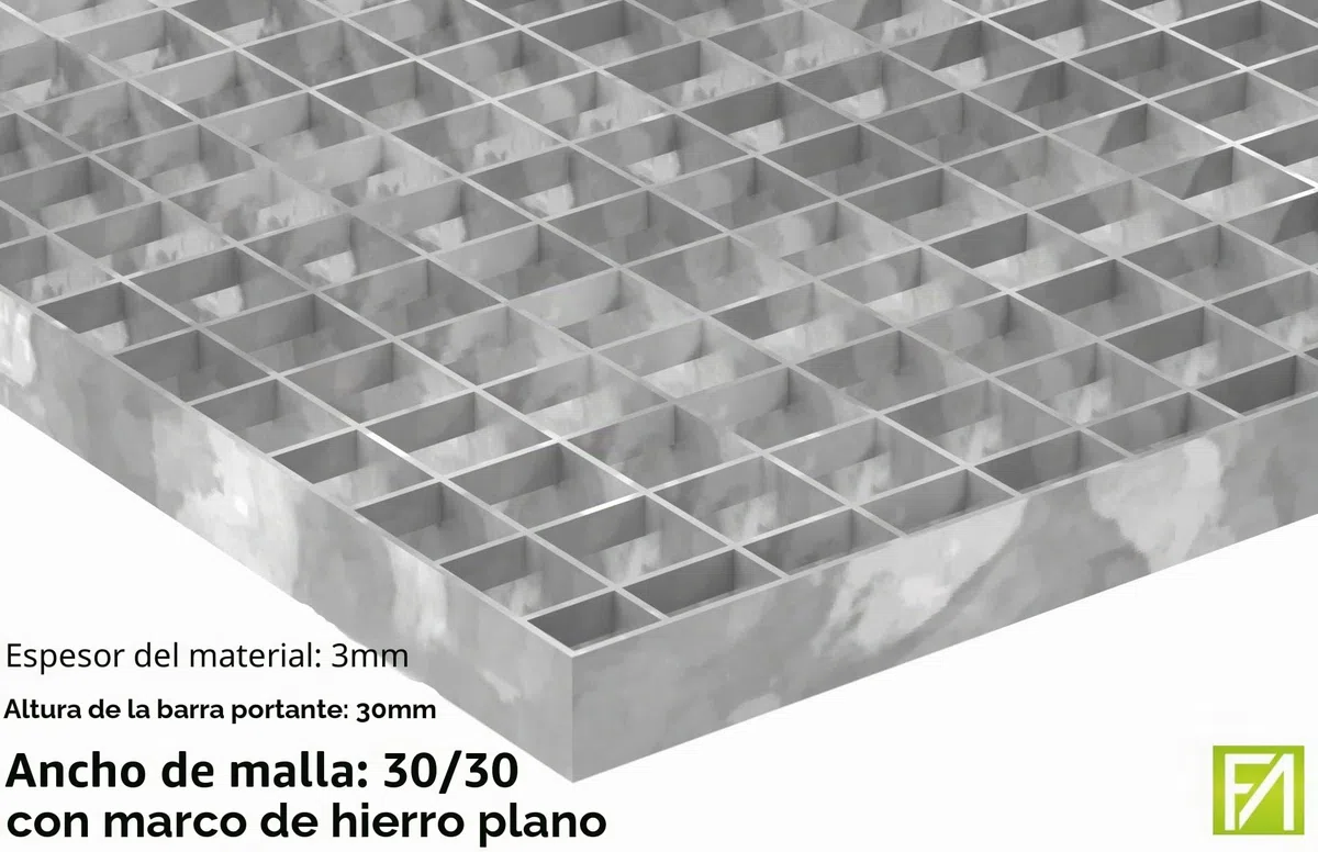 Fenau | Rejillas industriales Dimensiones: 1000 x 600 x 30 mm (MW: 30/30 mm) - Espesor del material: 3 mm - Carga sobre ruedas: 2,29 kN/Carga superficial (m²): 11,76 kN