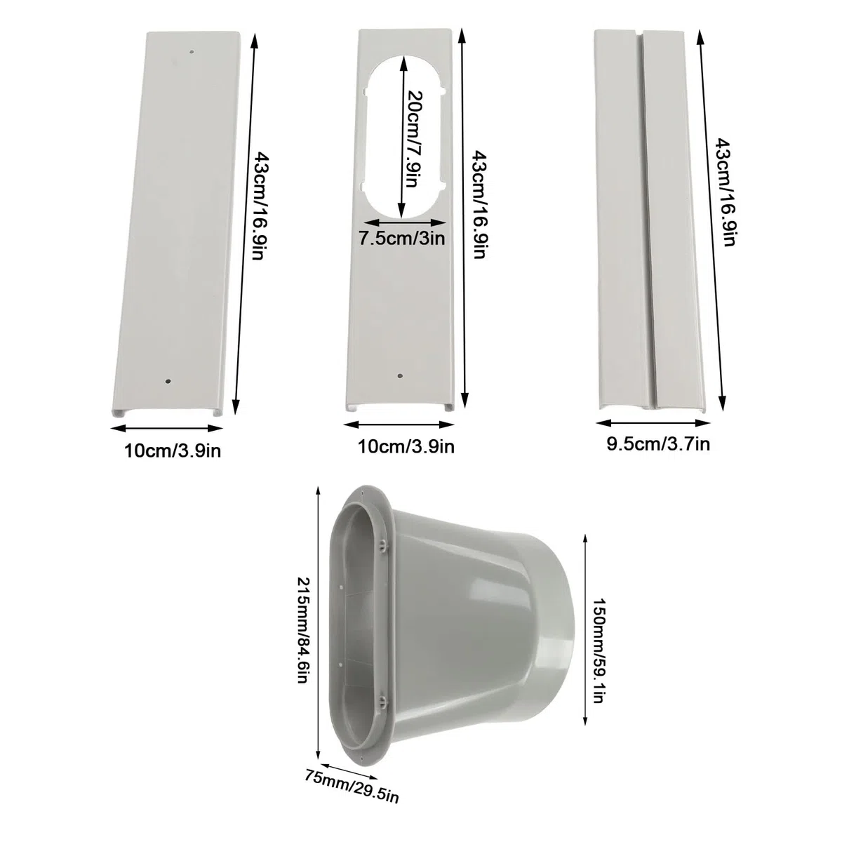 Kit de Ventana de Aire Acondicionado Portátil Actualización Deflector Retráctil Conducto de Escape de Empuje para Tubo de 150mm