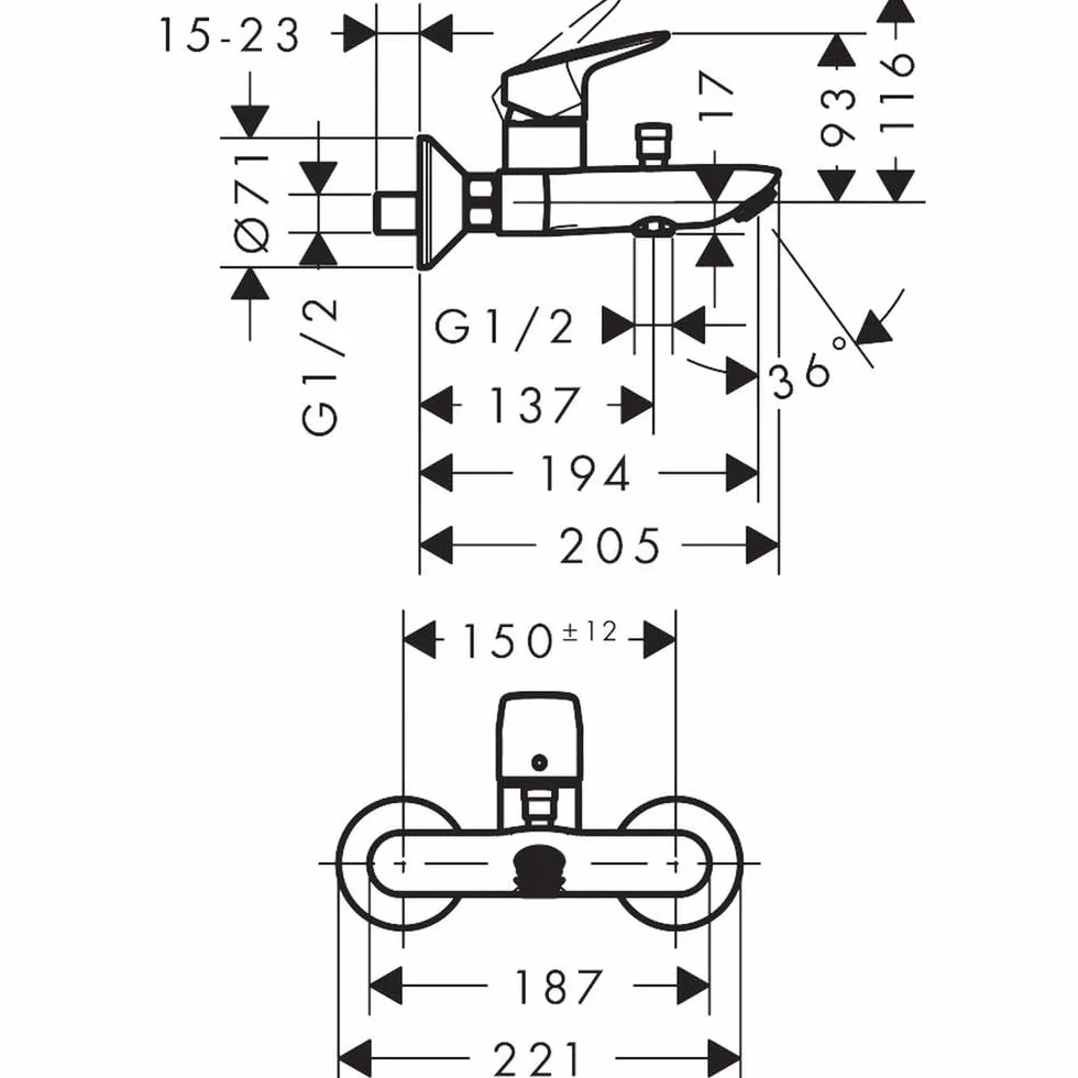 hansgrohe Logis - grifo bañera visto para 2 funciones, mezlador monomando bañera 19,4 cm, grifo monomando de bañera, cromo, 71400000