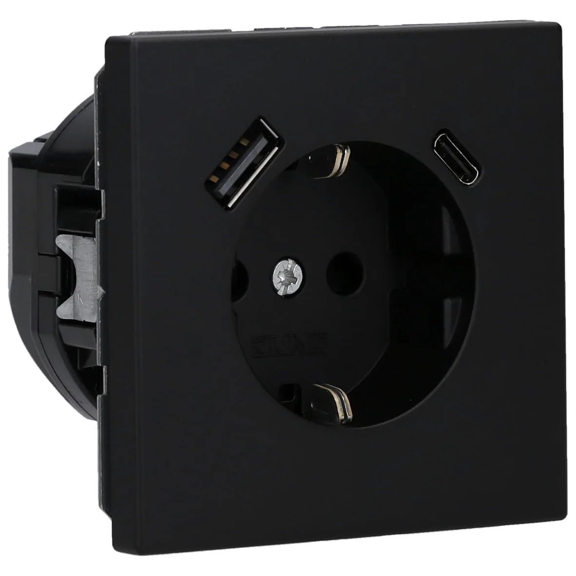 Jung LS1520-15CASWM - Enchufe SCHUKO con USB tipo AC (3A) con protección de contacto mejorada (termoplástico irrompible) color negro mate serie LS