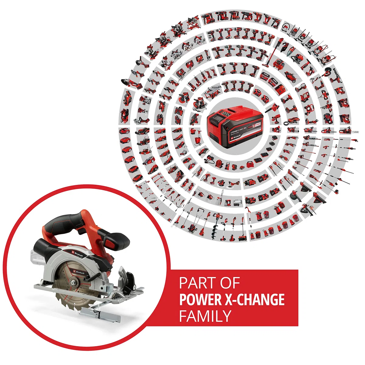 Einhell Sierra circular inalámbrica TE-CS 18/150 Li-Solo Power X-Change (iones de litio, 18V, profundidad corte y ángulo inclinación ajustables sin herramientas, LED, sin batería ni cargador)