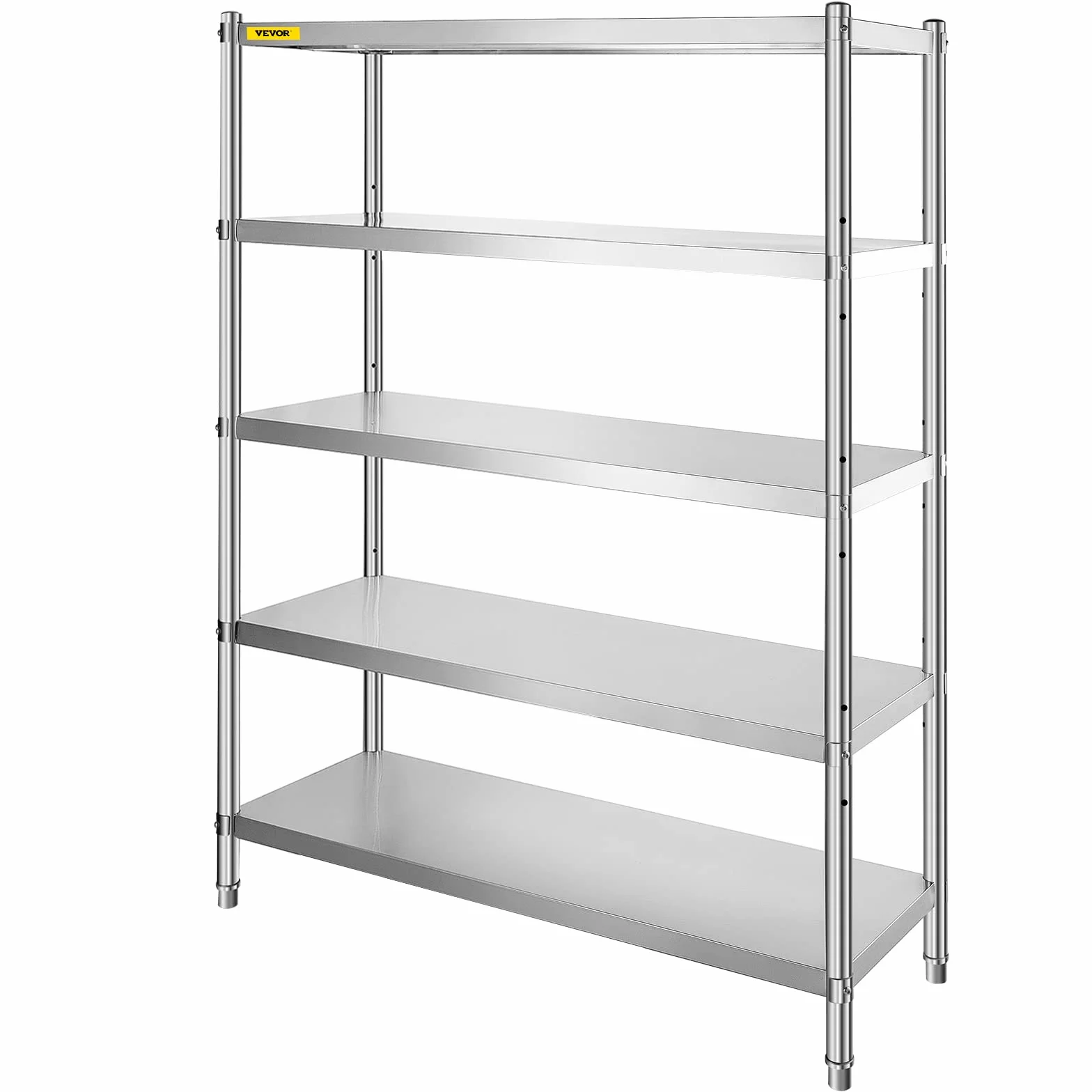 VEVOR Estantería Robusta de 5 Niveles de Acero Inoxidable 121,9 x 47 x 182,9 cm, estantería para Cargas Pesadas de 5 estantes de Acero Inoxidable de Capacidad 750 kg Total, estantería de 5 Niveles