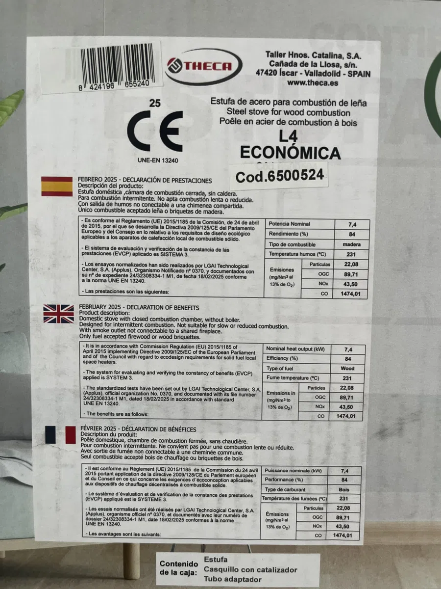 Estufa de Leña Económica, Montaje en Suelo, Combustible Madera, Cuerpo de Chapa, L4 ECONOMICA, 38x38x65 cm, 15 kg