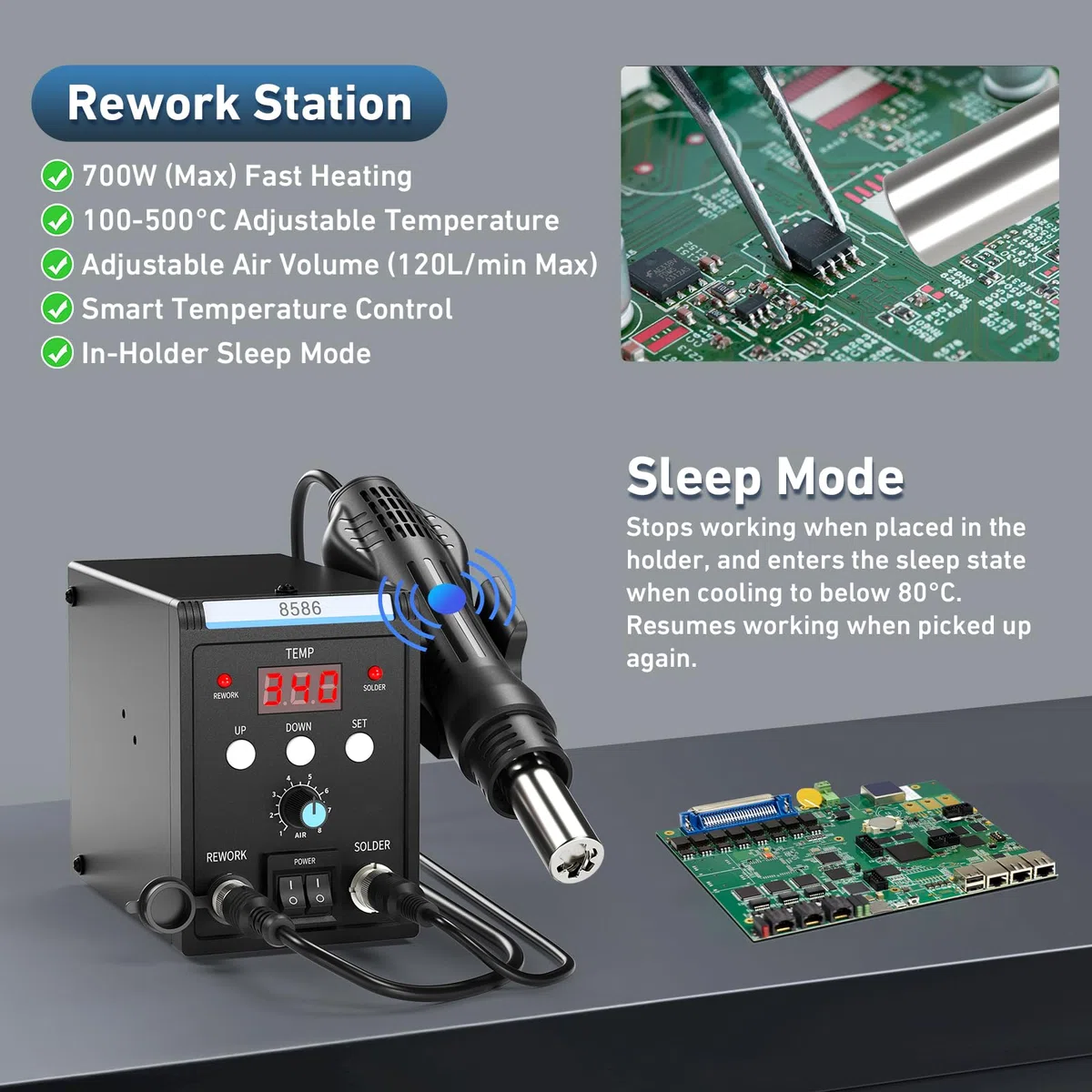 Estacion de Soldadura, 2 EN 1 Soldador Aire Caliente y Soldador Estaño con Control de Temperatura Preciso, Pantalla LED, Estacion Soldadura para Electrónicos, Proyectos de bricolaje, Reparación