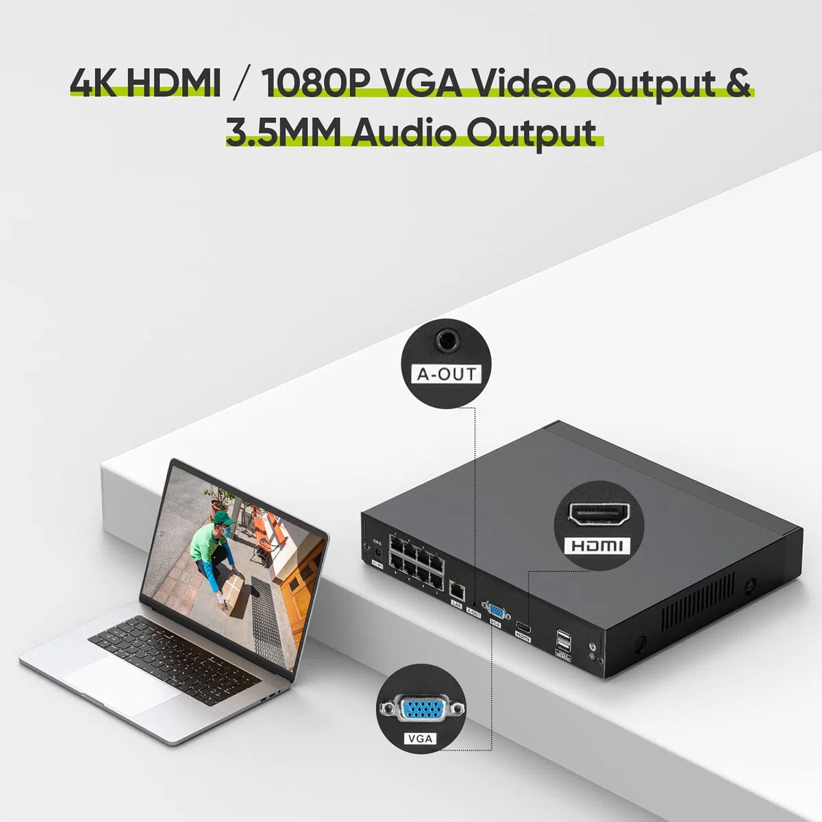 SANNCE 8CH 4K PoE NVR, grabadora de Sistema de vigilancia CCTV de 8MP, Soporte de videovigilancia 8MP/5MP/4MP/1080p HD para cámara IP Interior, Exterior, detección de Personas, sin HDD