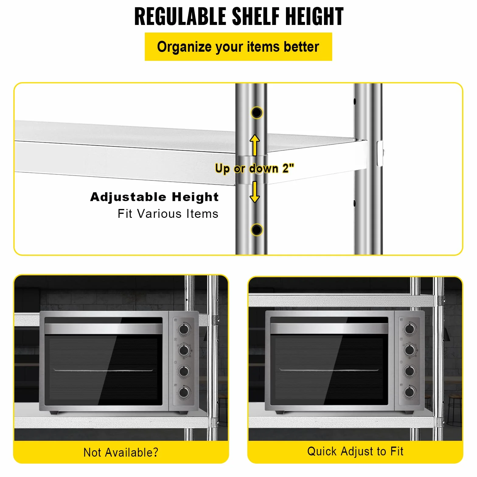 VEVOR Estantería Robusta de 5 Niveles de Acero Inoxidable 121,9 x 47 x 182,9 cm, estantería para Cargas Pesadas de 5 estantes de Acero Inoxidable de Capacidad 750 kg Total, estantería de 5 Niveles