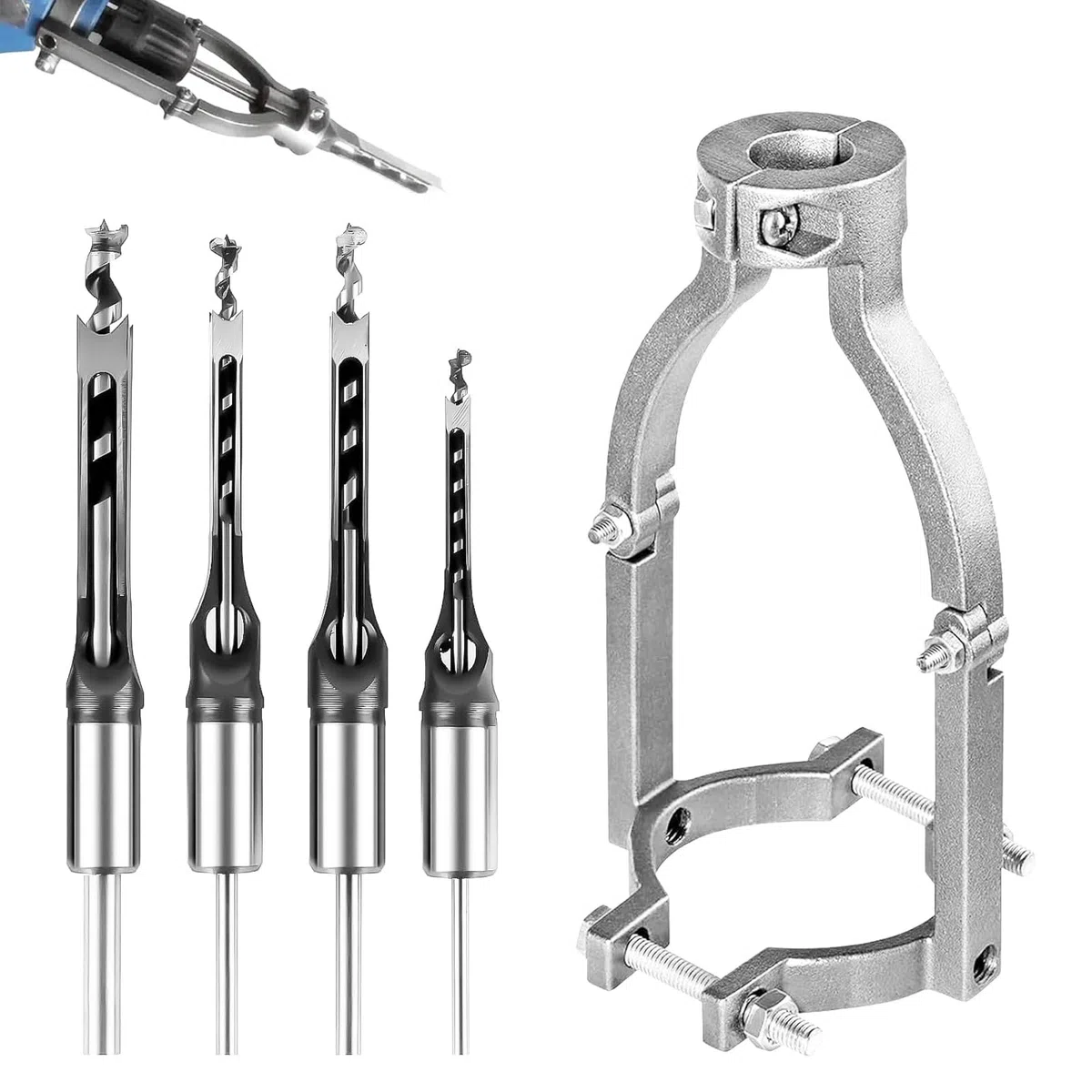 Brocas Madera, Soporte para Taladradora con 4 Brocas para Agujeros Cuadrados de 6,4/8/9,5/12,7 mm Soporte para Brocas Cuadradas para Taladro de Mesa y Taladro de Mano Juegos de Brocas 38-55 mm