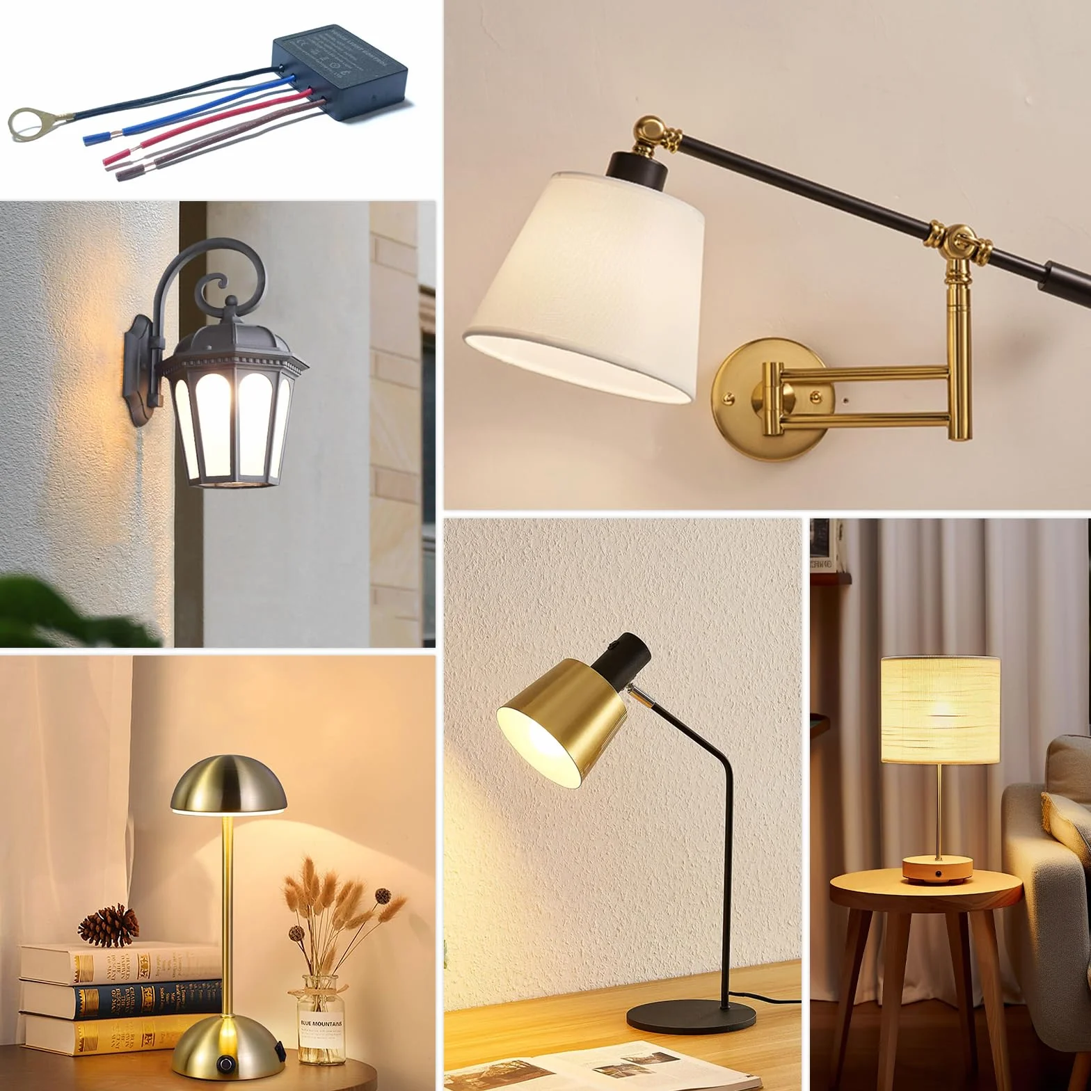 Juego de 2 interruptores táctiles para lámparas de mesa, 4 vías, sensor táctil, regulador de intensidad, con tapas de cable, para lámparas de mesa, lámparas de pie, lámparas de pared y