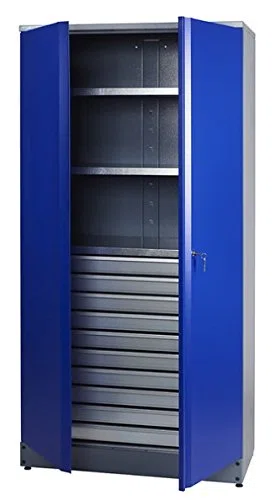 Küpper Armario de hardware/Armario alto 70597, 91x180x45cm, 2 estantes estables de 75 kg cada una, 10 cajones con rodamientos de bolas