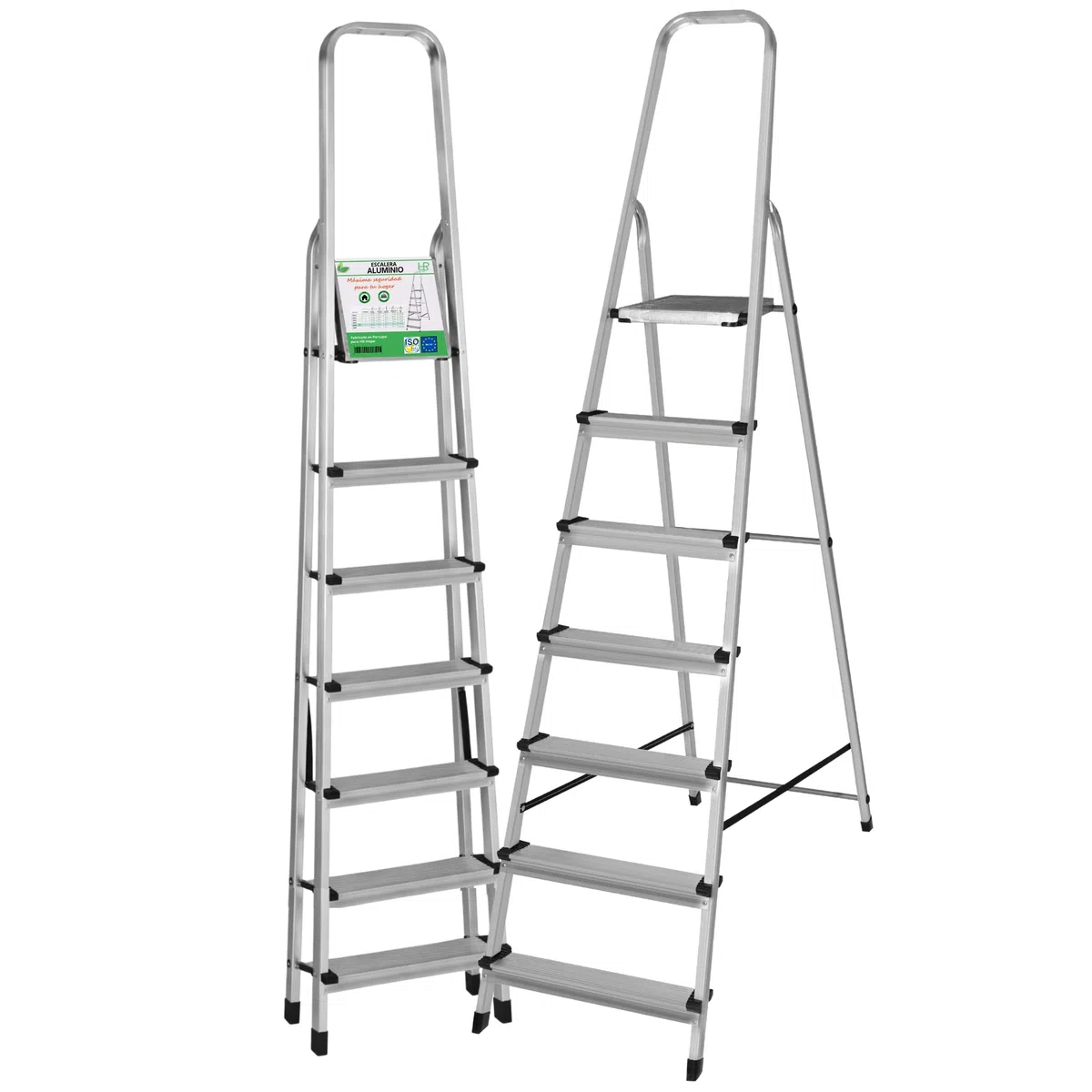 Escalera Plegable 7 Peldaños de Aluminio Homologada - Fabricada en Europa - Antideslizante, Resistente y Segura - Carga máx. 150 kg, Altura útil: 147 cm