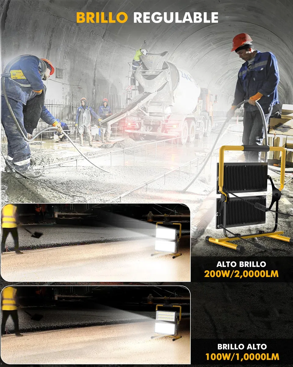 Foco de Trabajo LED 200W 20000LM Focos Proyector LED Portatil con Giratorio 360º, 6500K Blanco, Cable 3M, Impermeable IP66 Luz de seguridad para Interior y Exterior Jardín Obra Taller Garaje