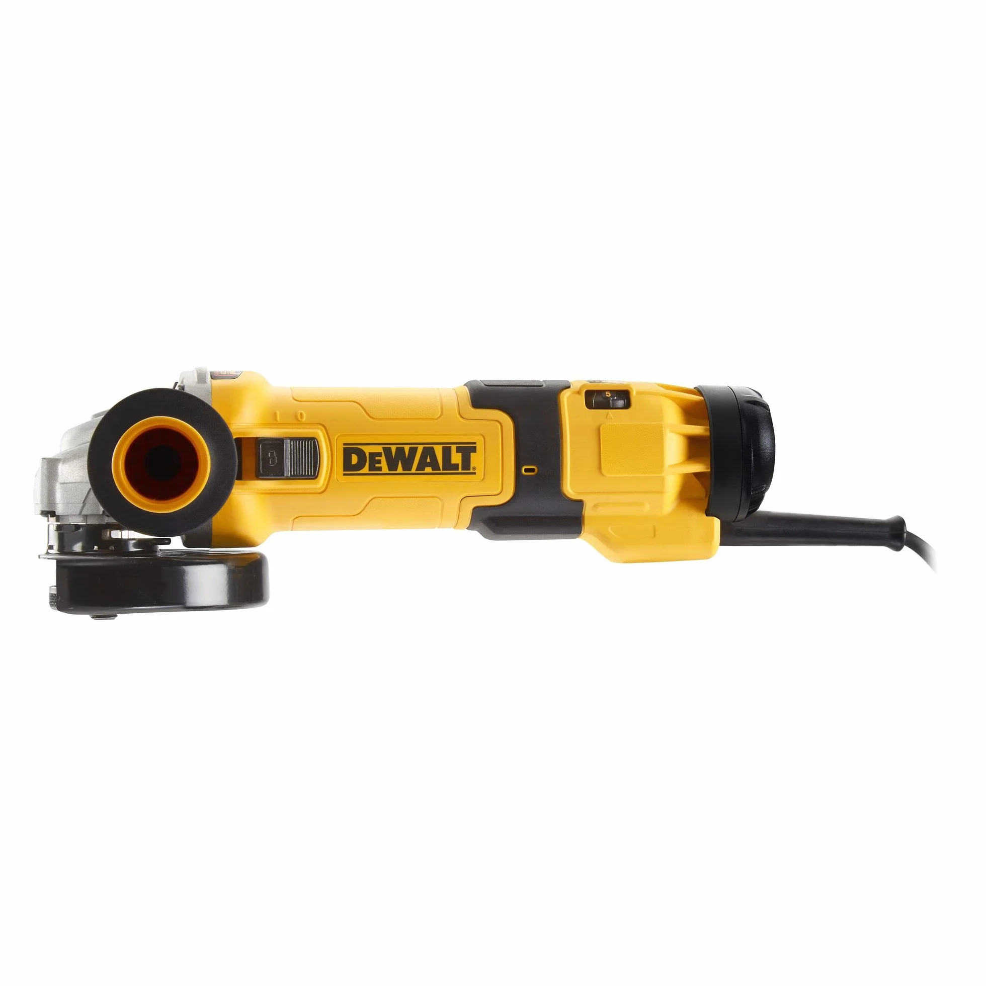 DEWALT DWE4257-QS - Mini-Amoladora Eléctrica de 125 mm, Potencia 1500W, Rosca M14, Velocidad hasta 10000 rpm, Protección contra Re-arranque, Sistema de Extracción de Polvo